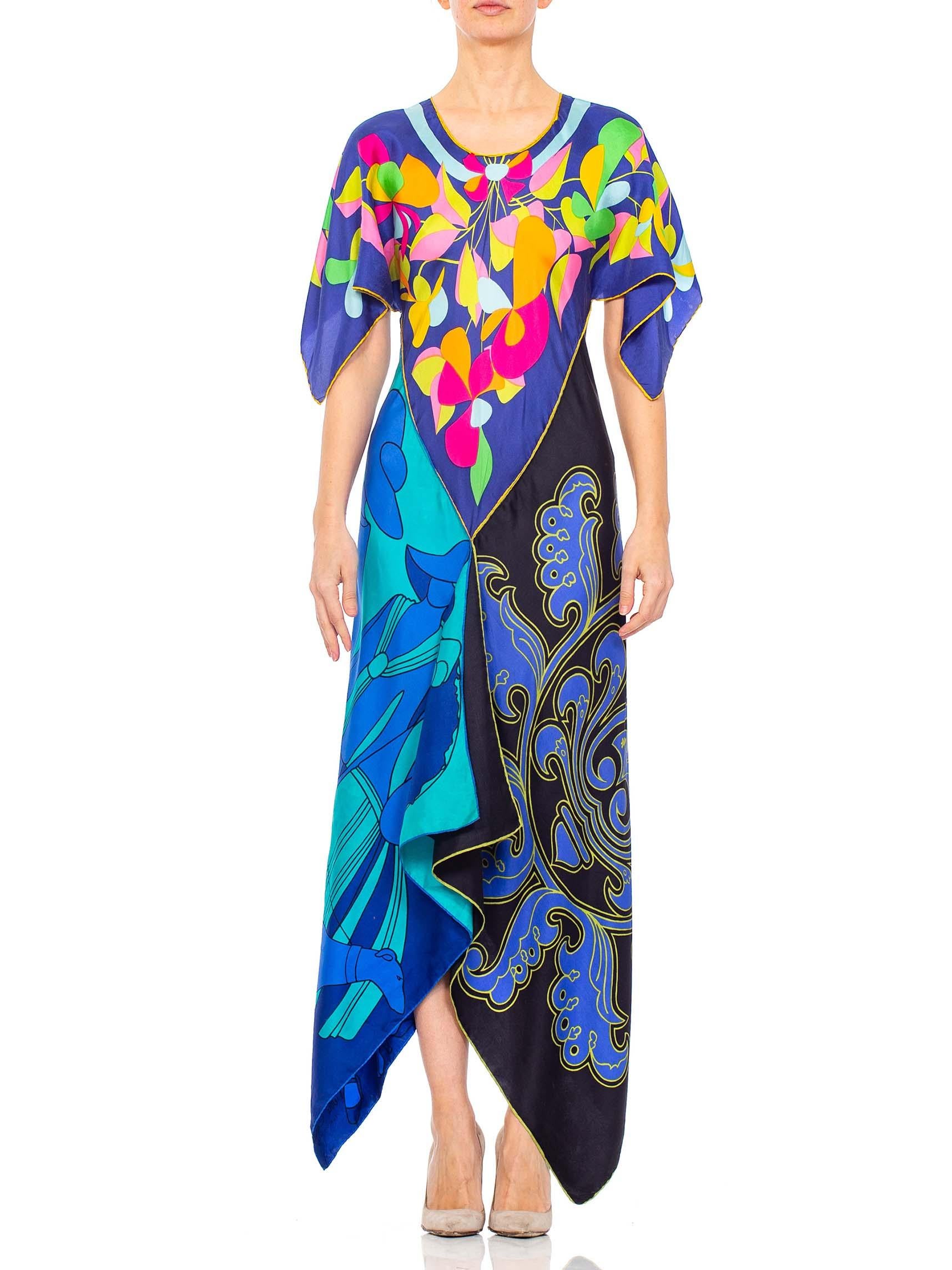 MORPHEW COLLECTION Psychedelic Aqua & Pink Bias Cut Kaftan Dress Made From 1970'S Silk Scarves
MORPHEW COLLECTION is made entirely by hand in our NYC Ateliér of rare antique materials sourced from around the globe. Our sustainable vintage materials