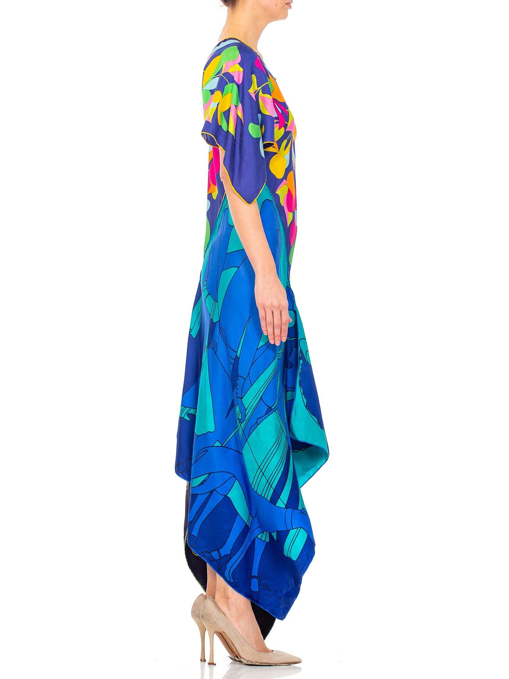 Purple MORPHEW COLLECTION Psychedelic Aqua & Pink Bias Cut Kaftan Dress Made From 1970