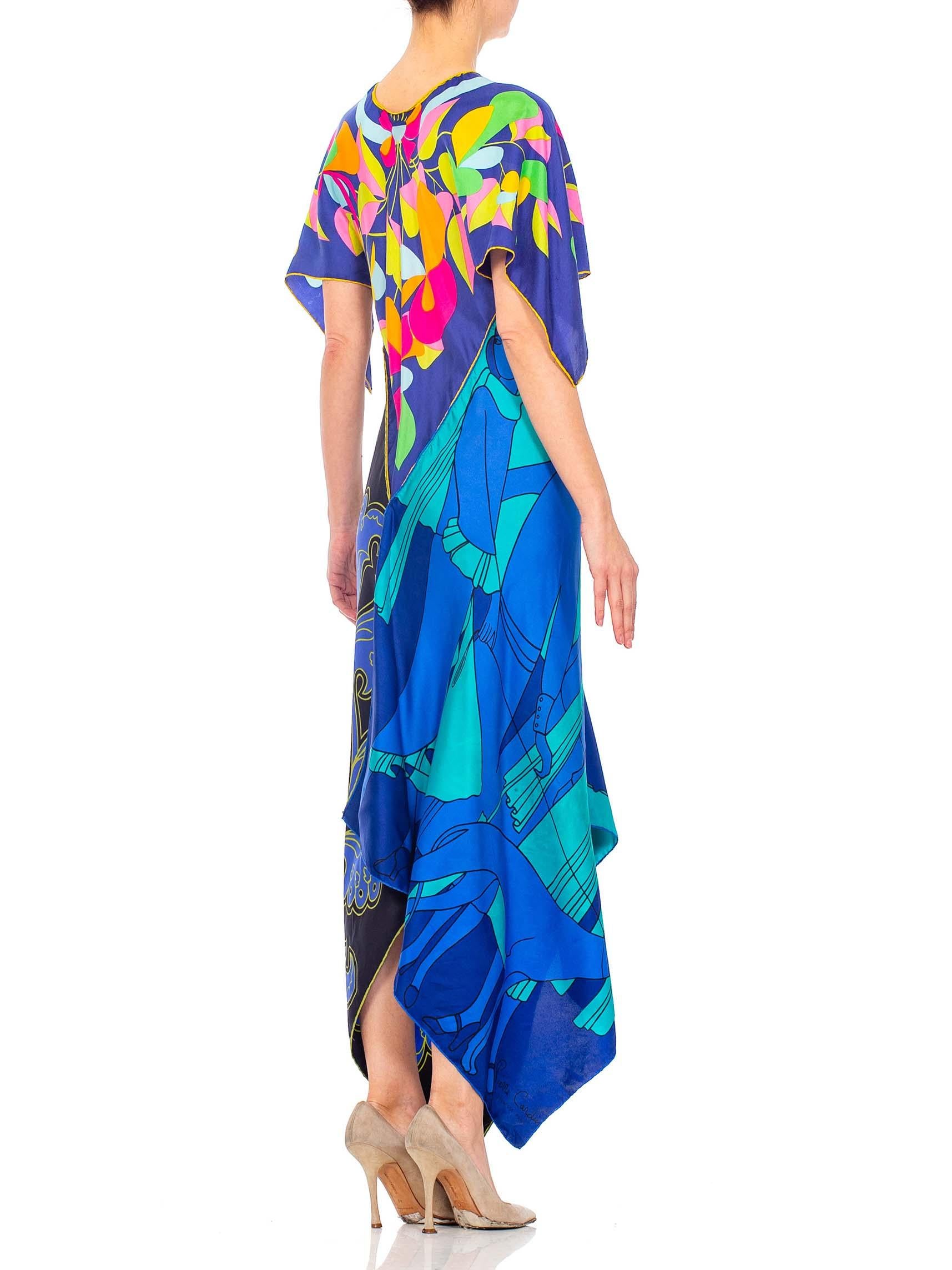 Women's MORPHEW COLLECTION Psychedelic Aqua & Pink Bias Cut Kaftan Dress Made From 1970