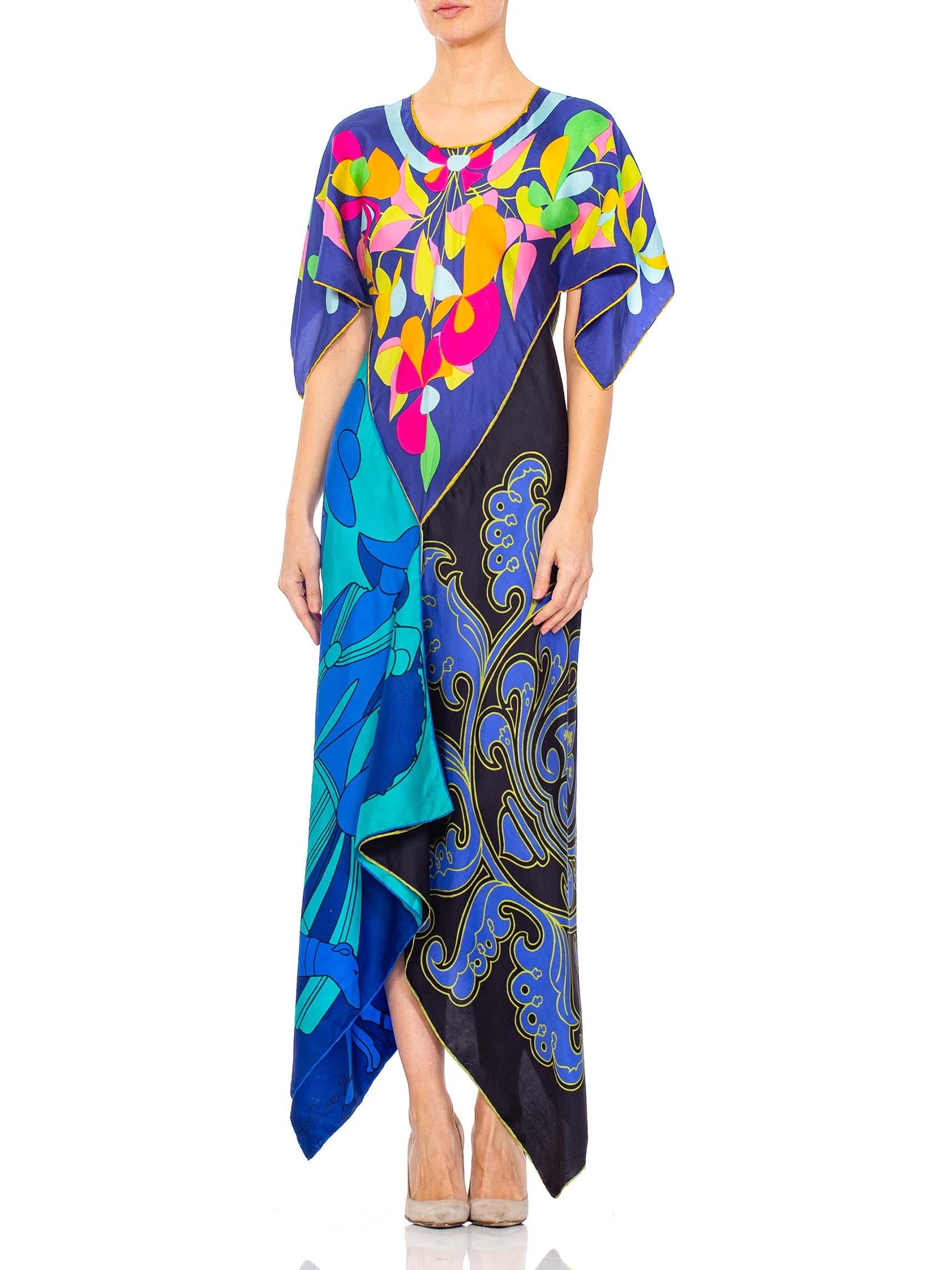 MORPHEW COLLECTION Psychedelic Aqua & Pink Bias Cut Kaftan Dress Made From 1970 1