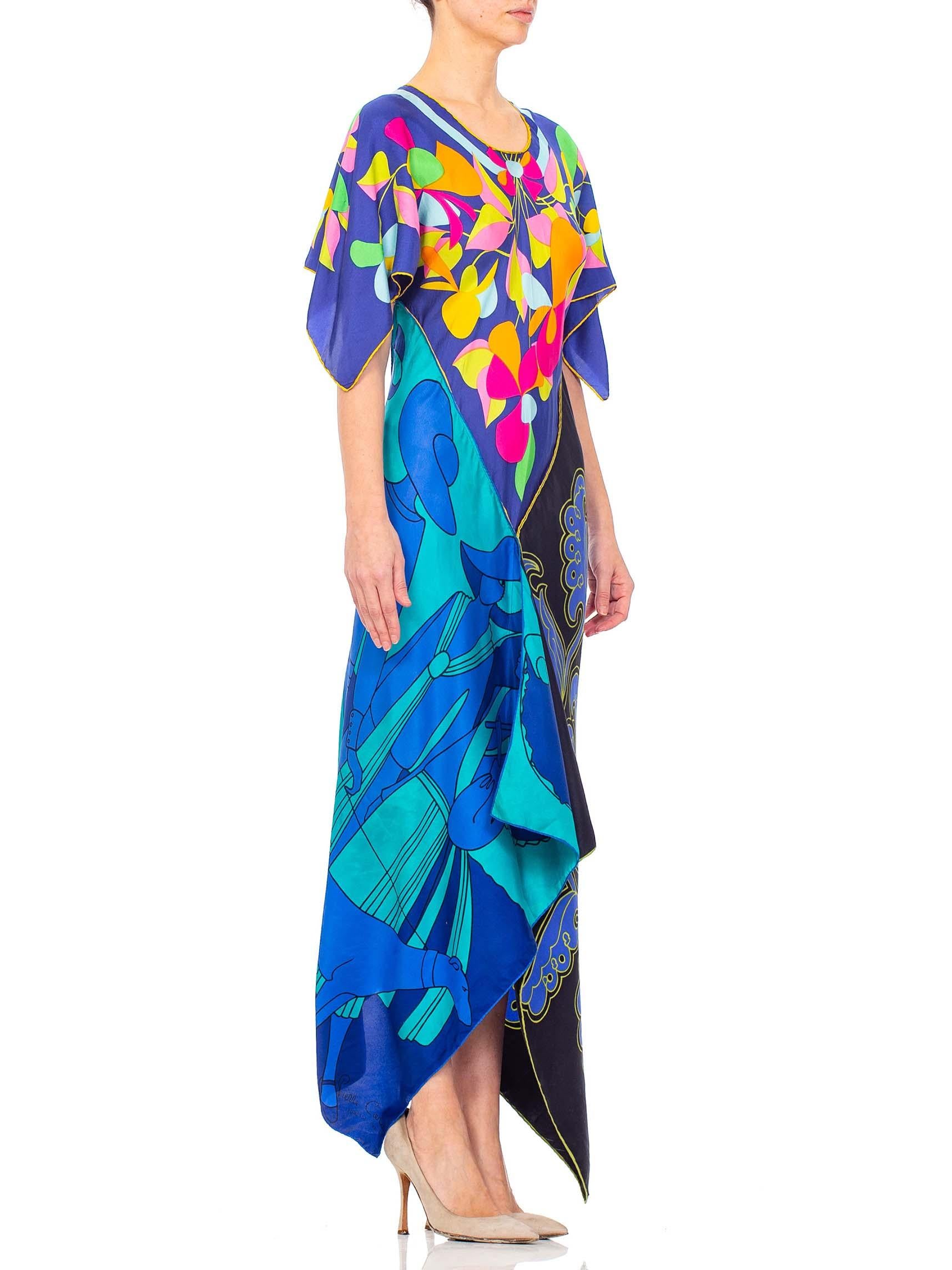 MORPHEW COLLECTION Psychedelic Aqua & Pink Bias Cut Kaftan Dress Made From 1970 2