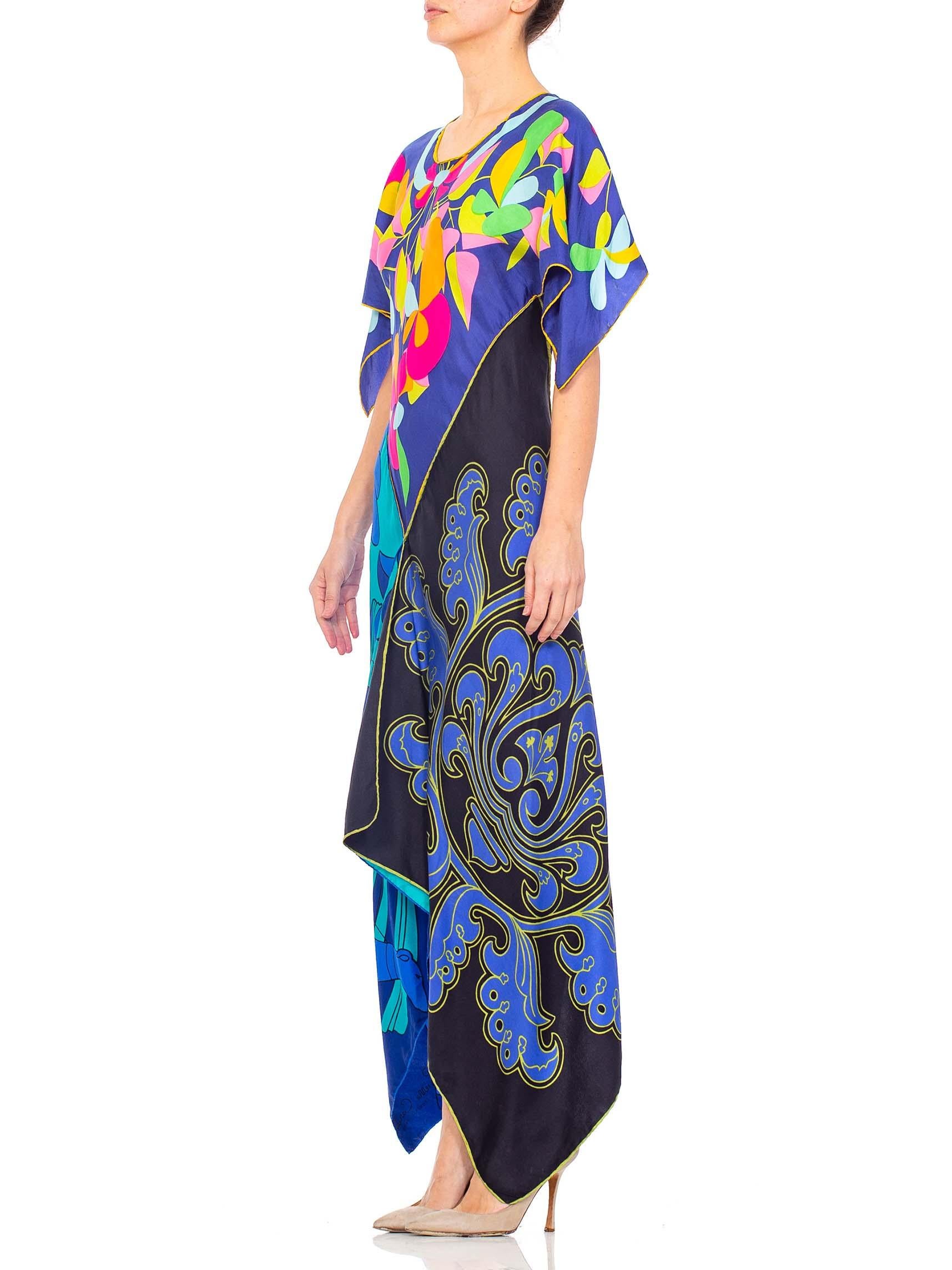 MORPHEW COLLECTION Psychedelic Aqua & Pink Bias Cut Kaftan Dress Made From 1970 3