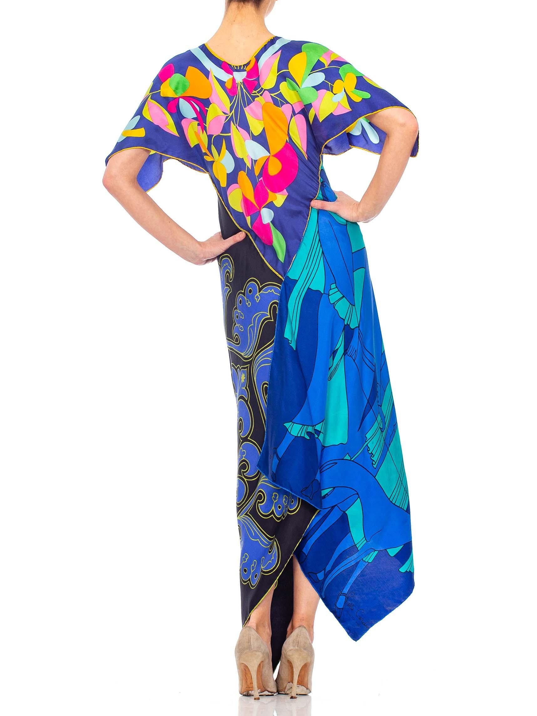 MORPHEW COLLECTION Psychedelic Aqua & Pink Bias Cut Kaftan Dress Made From 1970 4