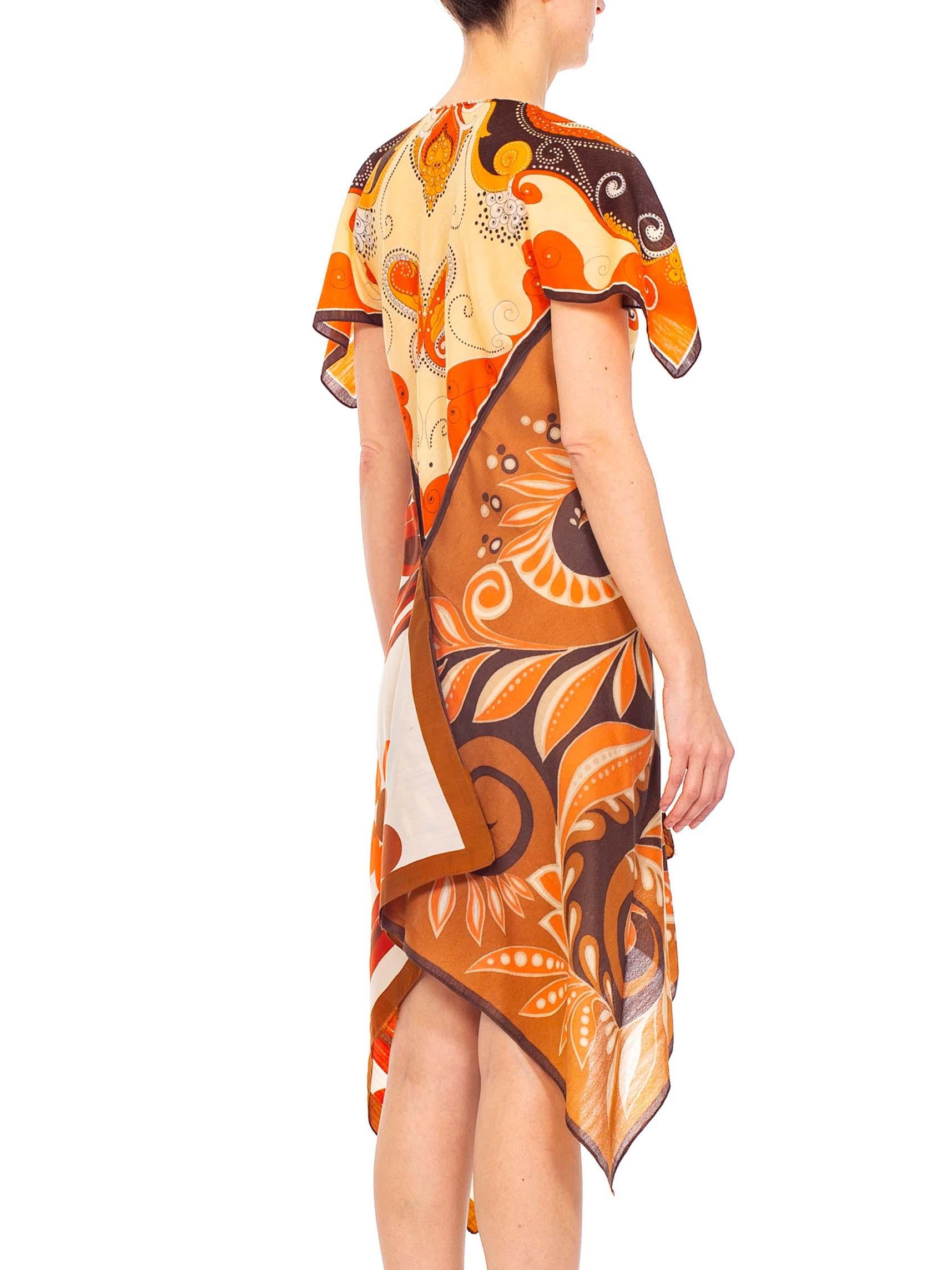 MORPHEW COLLECTION Brown & Orange Polyester Psychedelic Print Scarf Kaftan Dress For Sale 2