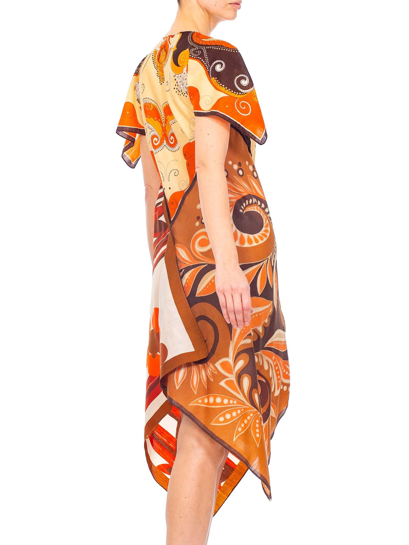 Women's MORPHEW COLLECTION Brown & Orange Polyester Psychedelic Print Scarf Kaftan Dress For Sale
