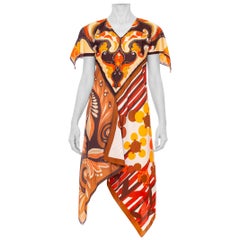 MORPHEW COLLECTION Brown & Orange Polyester Psychedelic Print Scarf Kaftan Dress