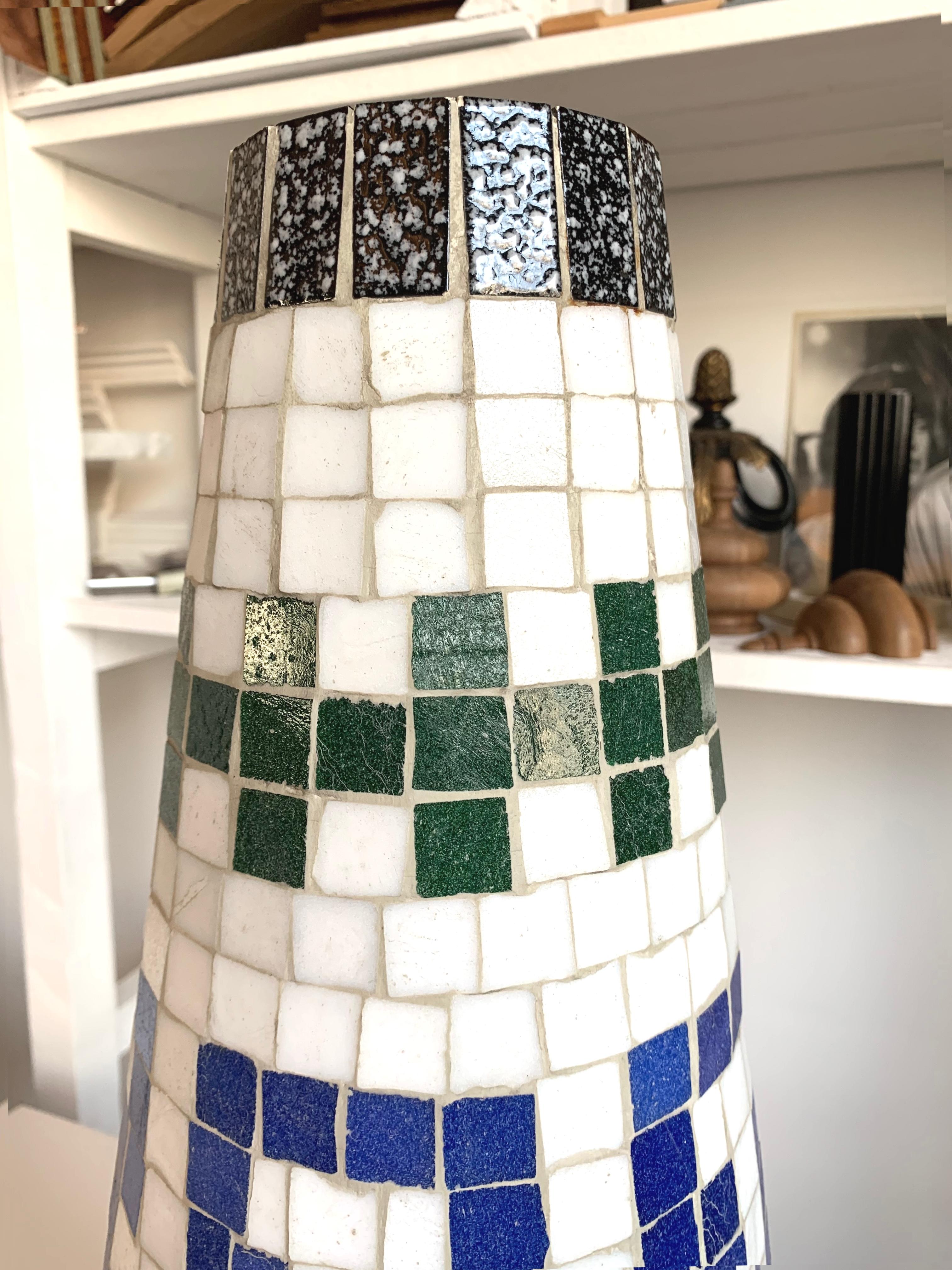 Post-Modern 1960s Terracotta Mosaic Vase in Greek Key Pattern For Sale