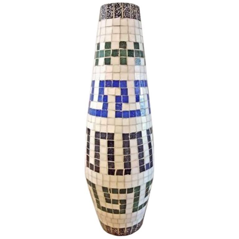 1960s Terracotta Mosaic Vase in Greek Key Pattern For Sale