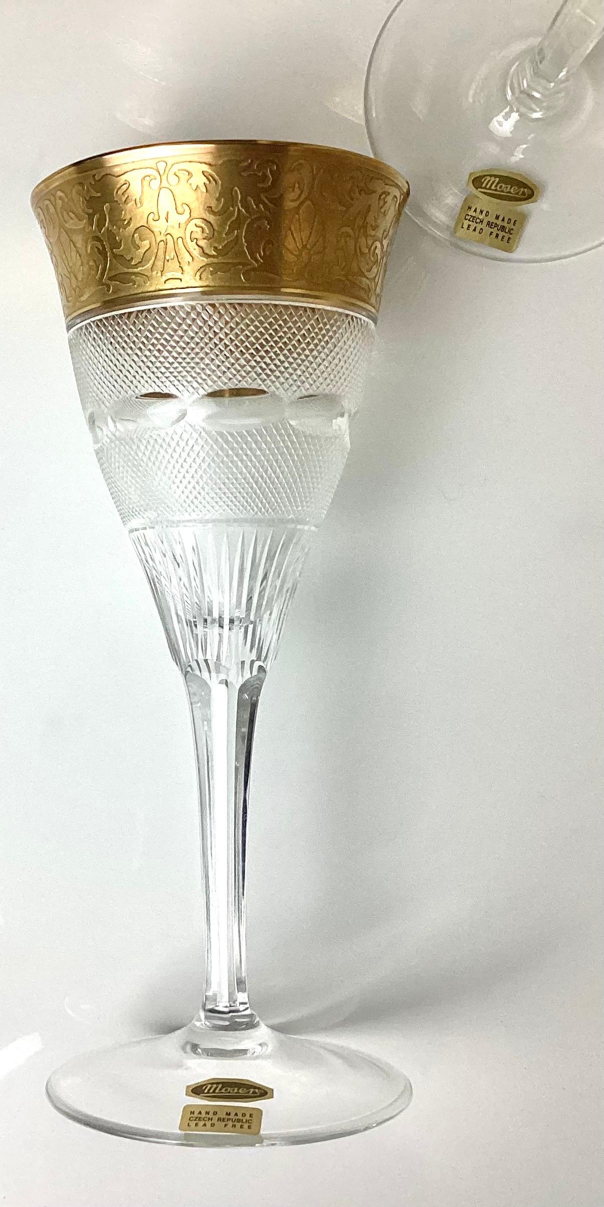Juego de 6 copas de vino Splendid de cristal tallado Moser de los años 60 Checo en venta