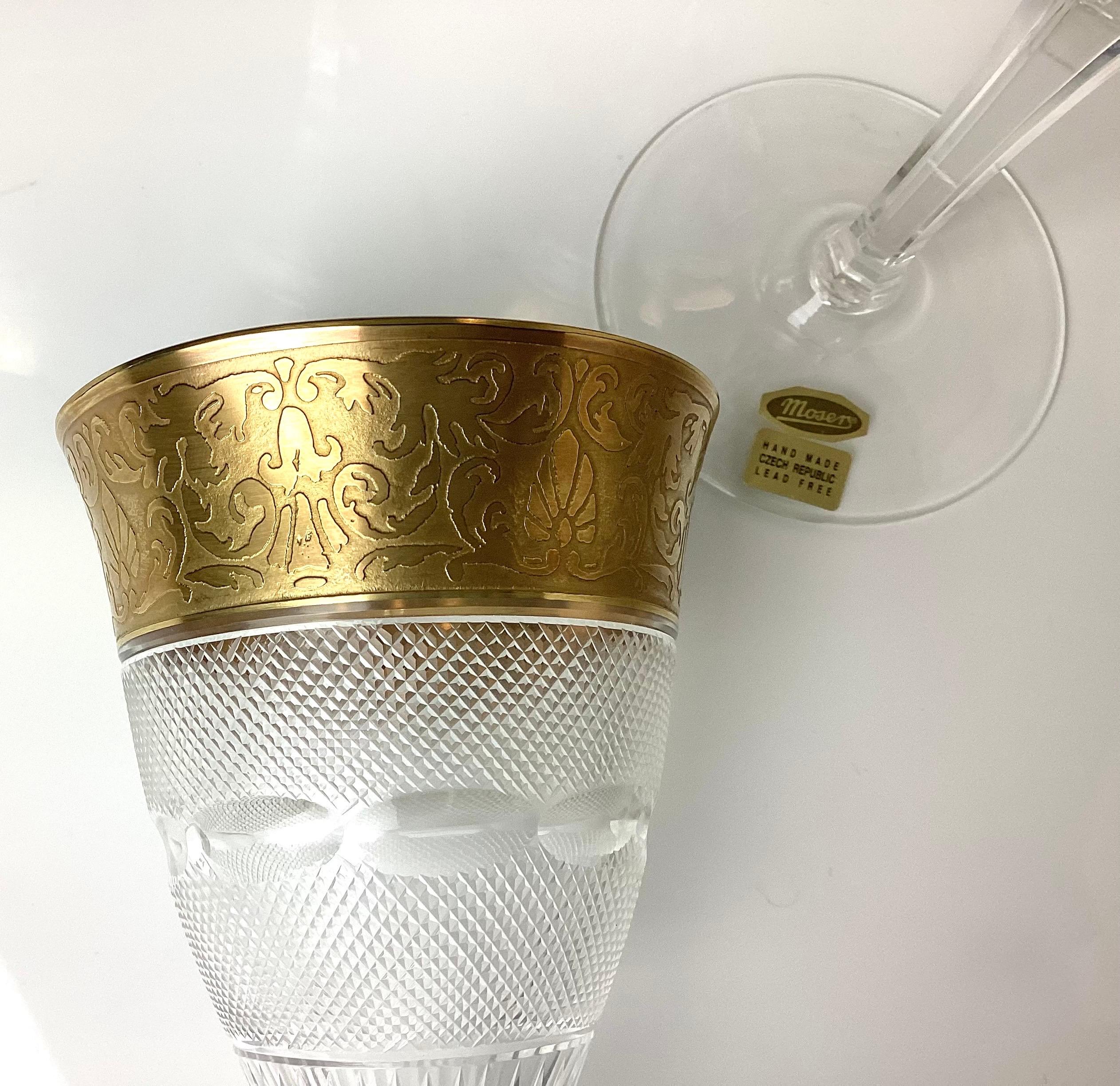 Juego de 6 copas de vino Splendid de cristal tallado Moser de los años 60 en Excelente estado para la venta en Lambertville, NJ