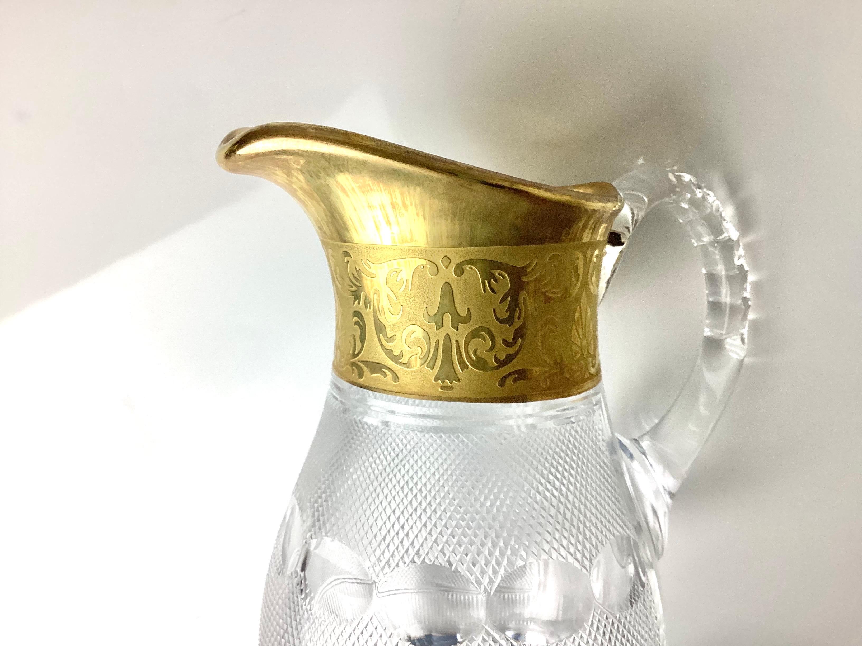 1960s Moser Cut Glass Water Pitcher With Gold Trim For Sale 3