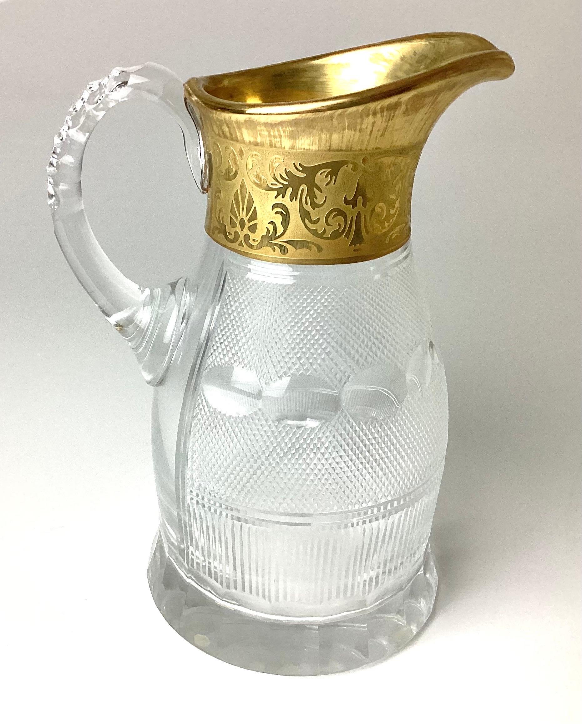 Mid-20th Century 1960s Moser Cut Glass Water Pitcher With Gold Trim For Sale