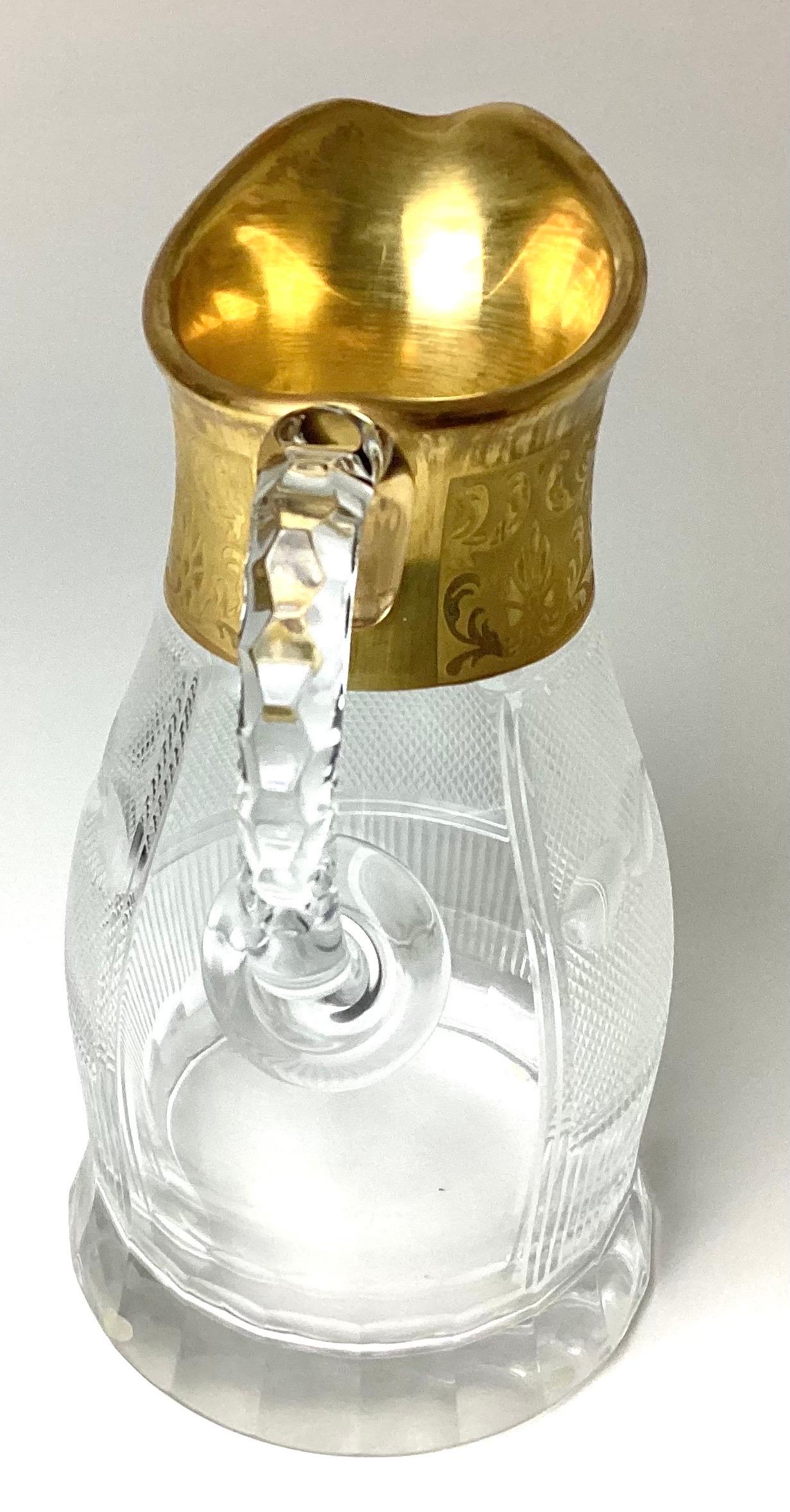 Crystal 1960s Moser Cut Glass Water Pitcher With Gold Trim For Sale