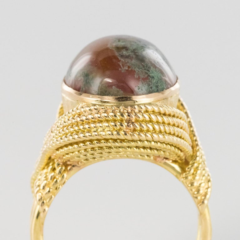 1960s Moss Agate 18 Karat Yellow Gold Thread Ring at 1stDibs