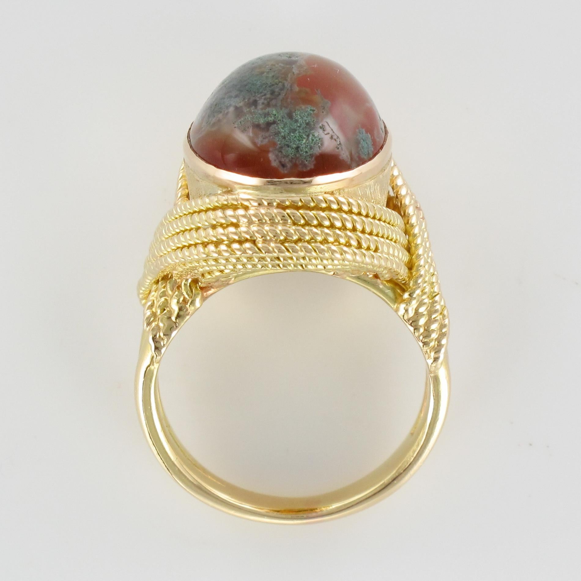 1960s Moss Agate 18 Karat Yellow Gold Thread Ring 6