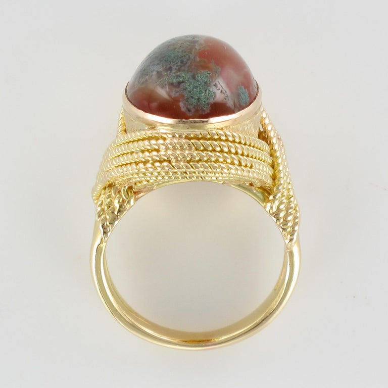 1960s Moss Agate 18 Karat Yellow Gold Thread Ring at 1stDibs
