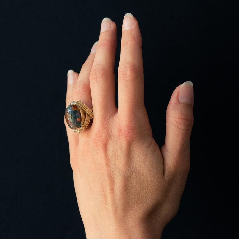 1960s Moss Agate 18 Karat Yellow Gold Thread Ring at 1stDibs