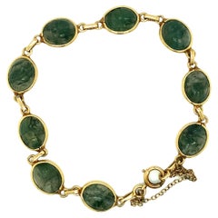 1960er Jahre Moss-Achat geschnitztes Skarabäus-Gliederarmband aus 14 Karat Gold