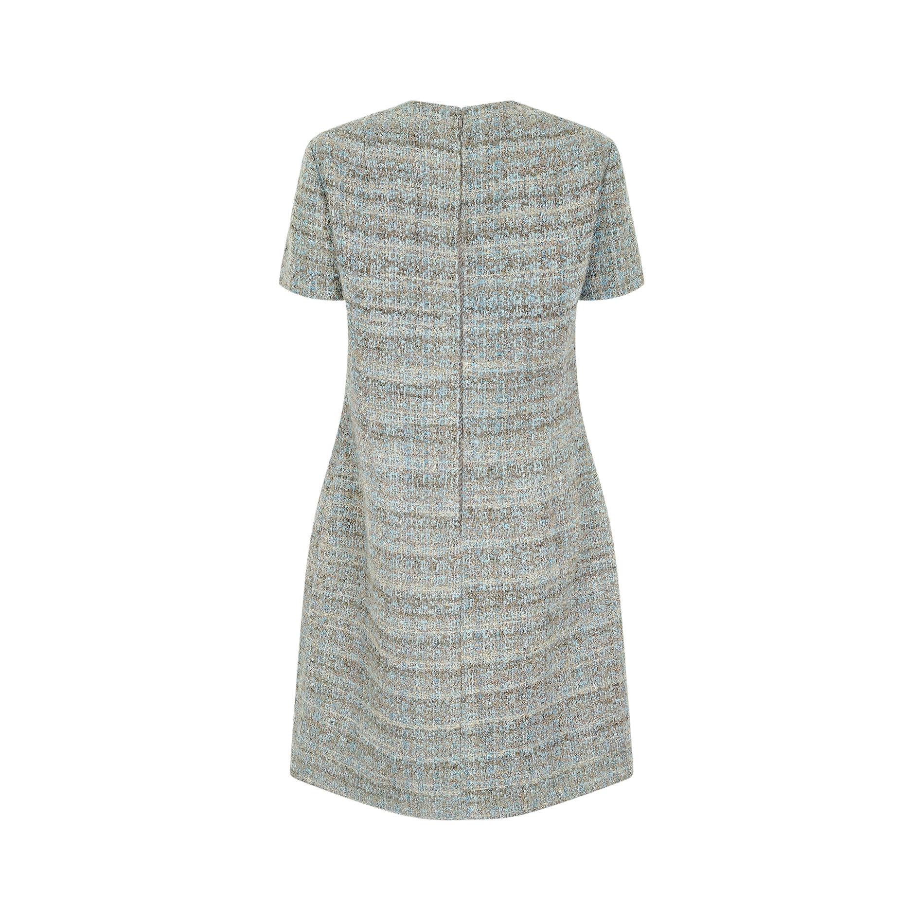 Gray 1960s Moss Green and Turqoise Boucle Wool Dress For Sale