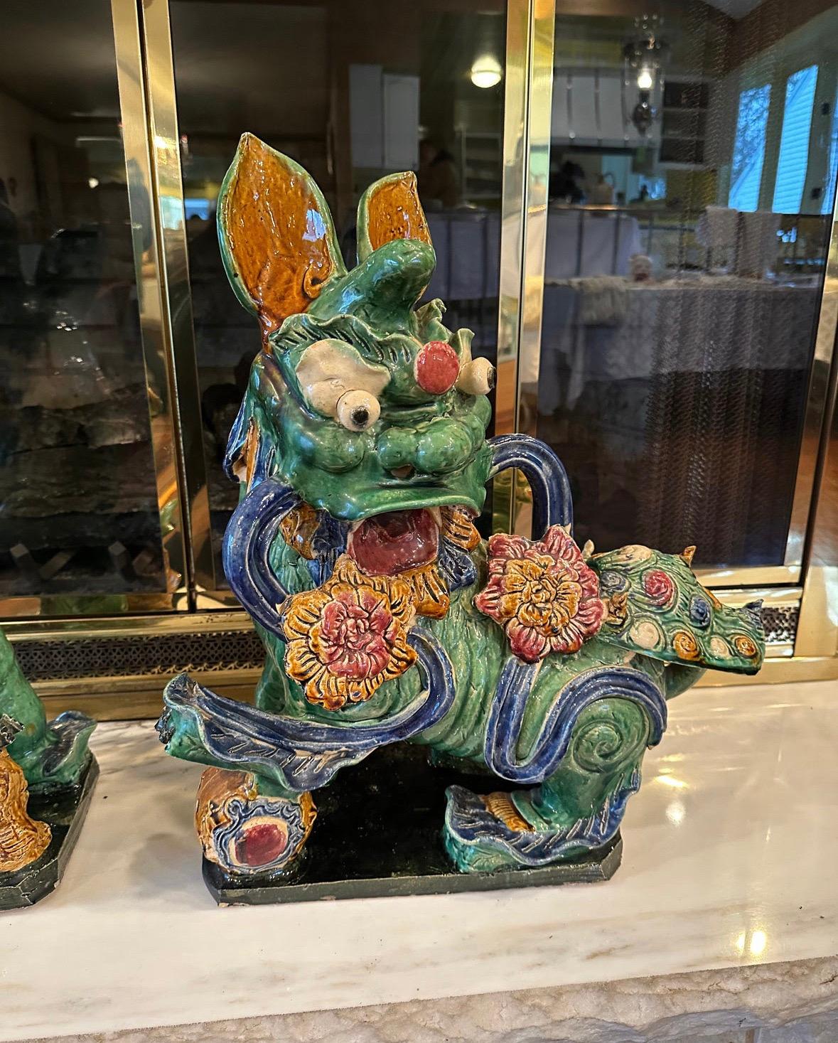 Ming 1960s Mother Guardian Foo Dog Pair For Sale