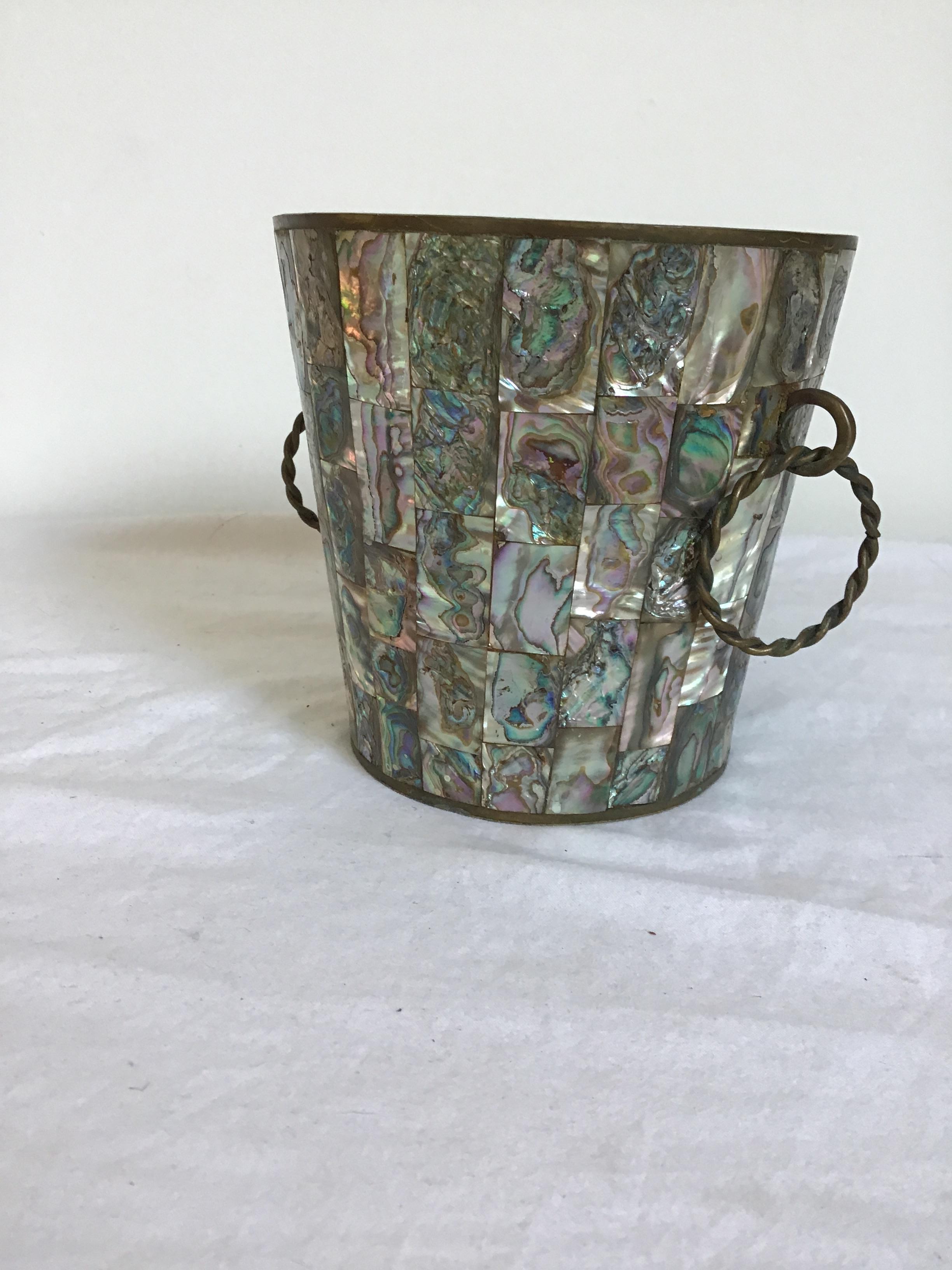 1960s Mexican  mother of pearl ice bucket.