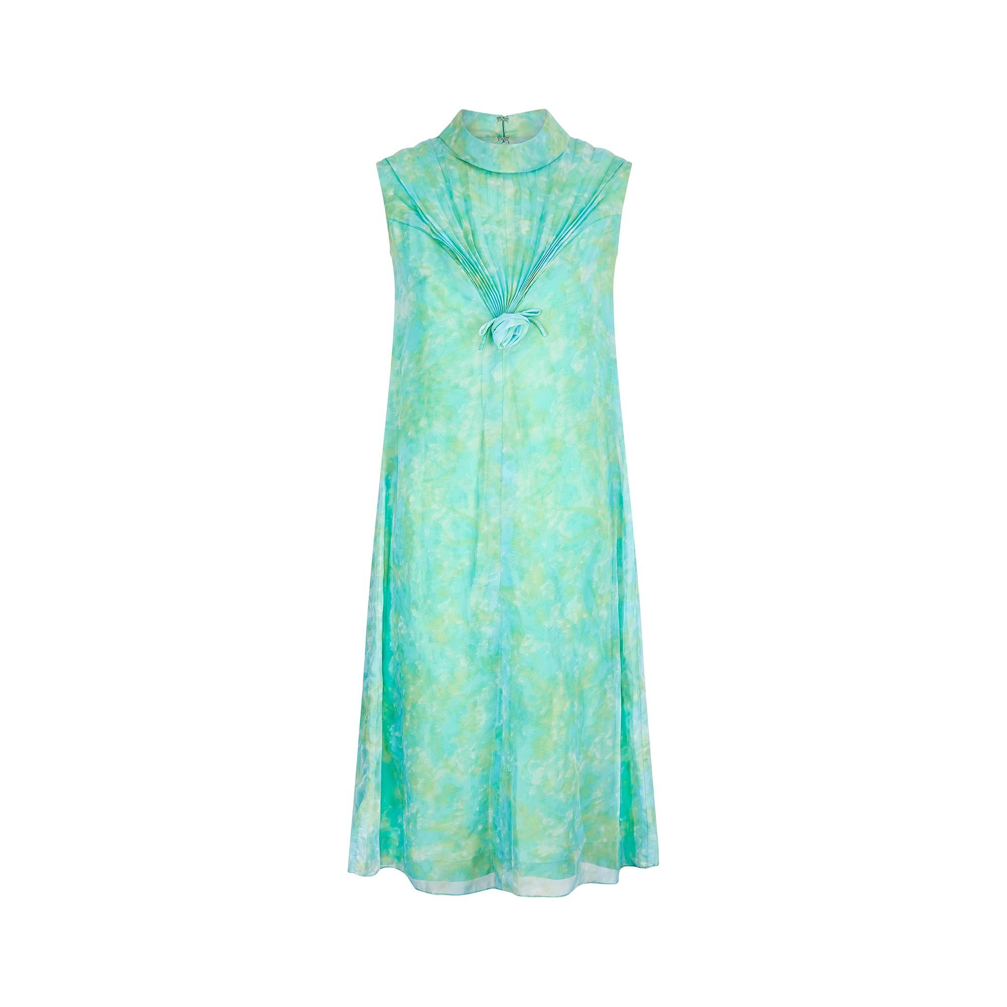 1960s Mottled Green and Turquoise Mod Dress with Coat For Sale 1