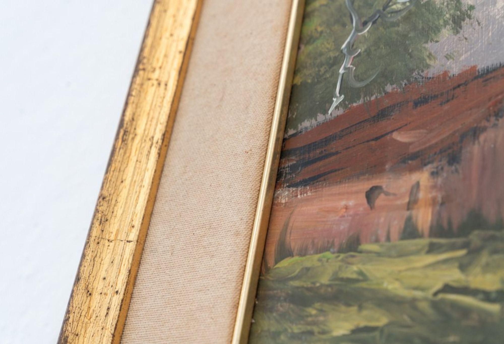 peinture à l'huile d'un paysage de montagne des années 1960 - Paysage alpin paisible Bon état - En vente à Manzano, IT