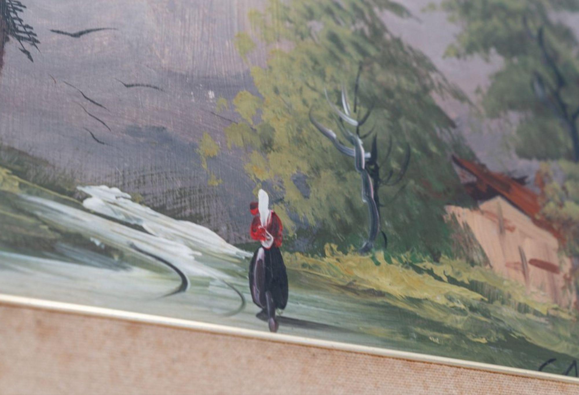 peinture à l'huile d'un paysage de montagne des années 1960 - Paysage alpin paisible en vente 1