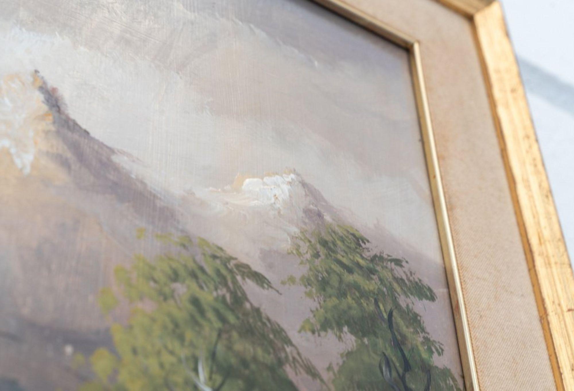 peinture à l'huile d'un paysage de montagne des années 1960 - Paysage alpin paisible en vente 2