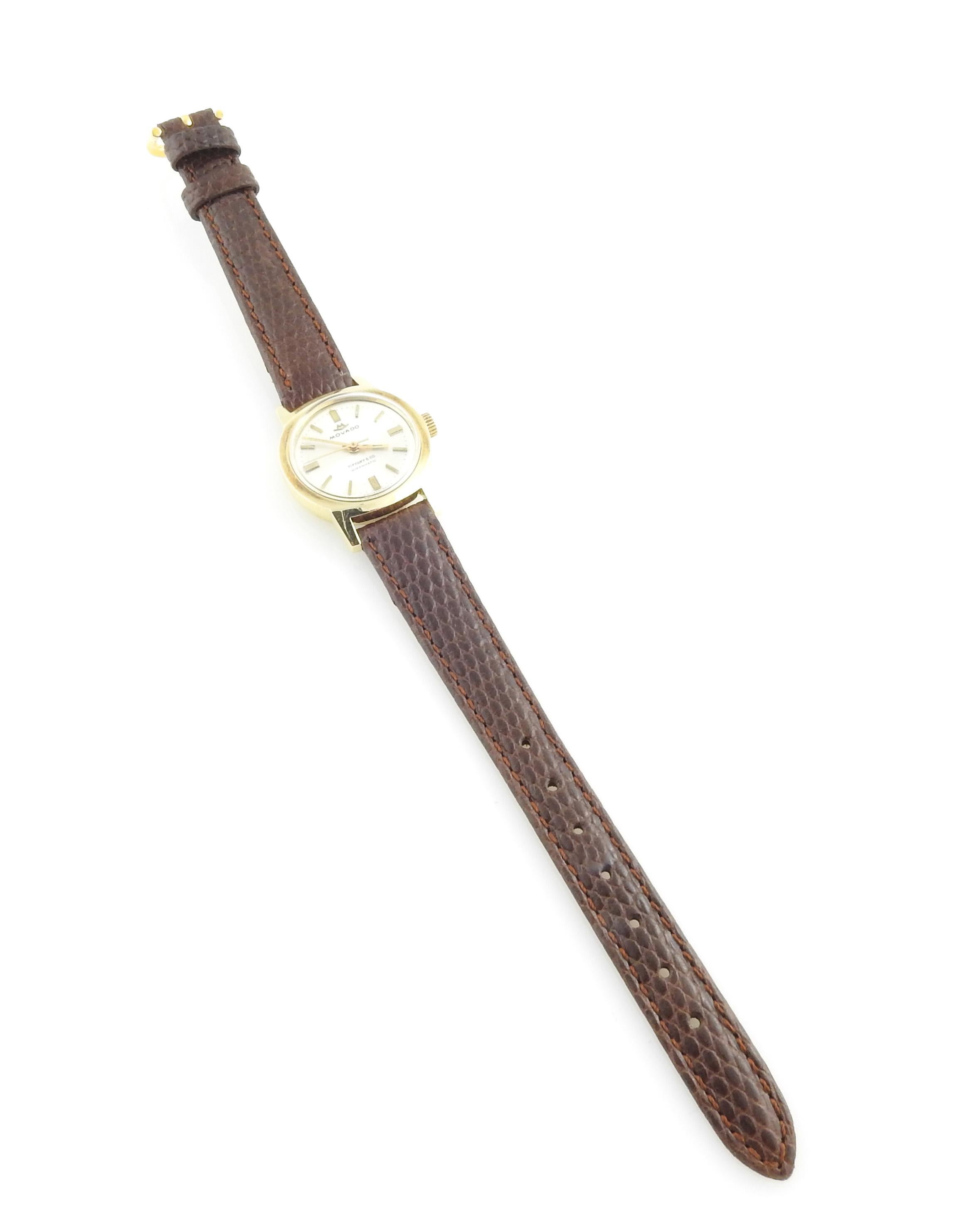 1960's Movado for Tiffany & Co. Queenmatic 14K Gold Ladies Handwinding Watch In Good Condition For Sale In Washington Depot, CT