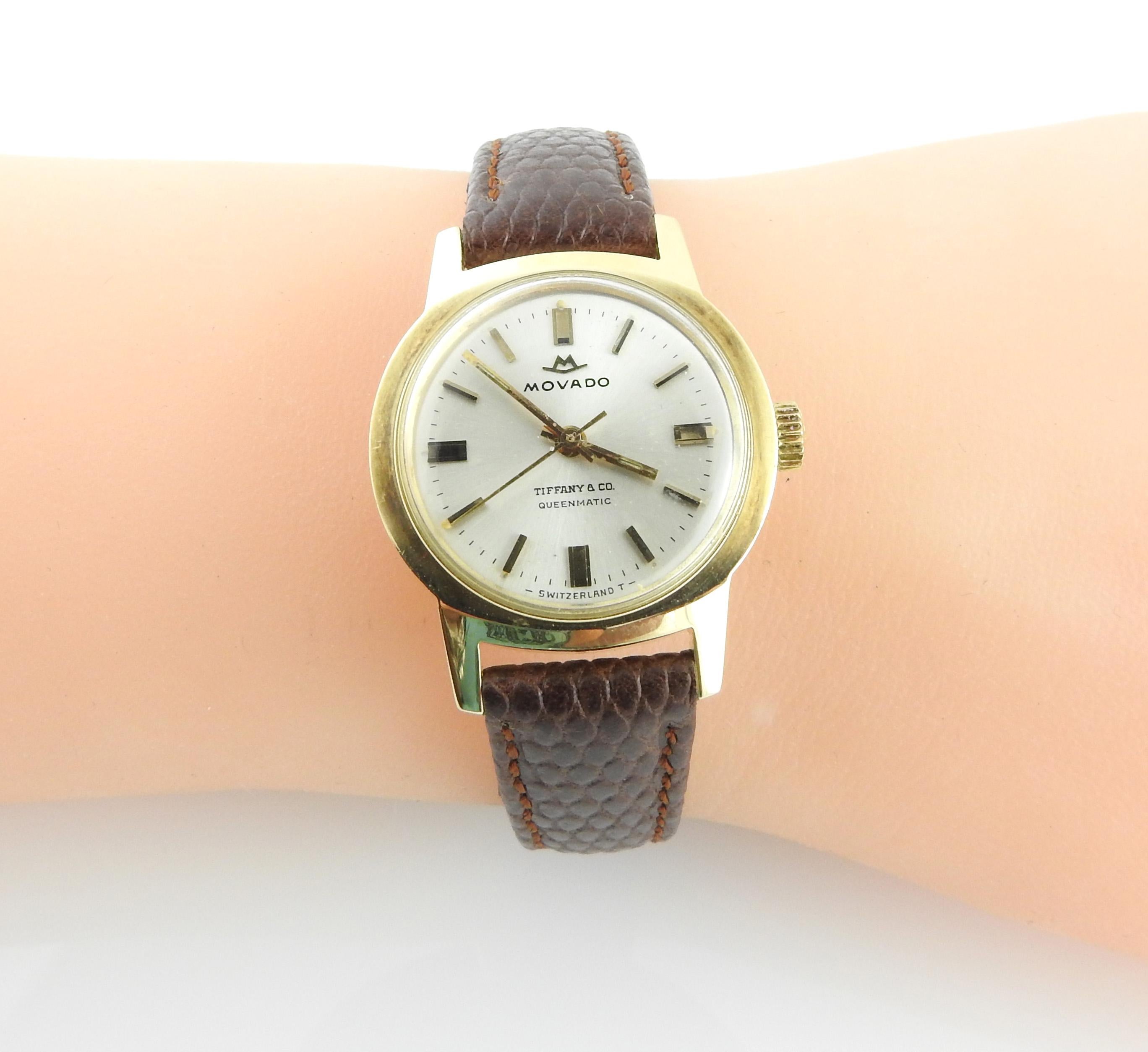 1960's Movado for Tiffany & Co. Queenmatic 14K Gold Ladies Handwinding Watch For Sale 1
