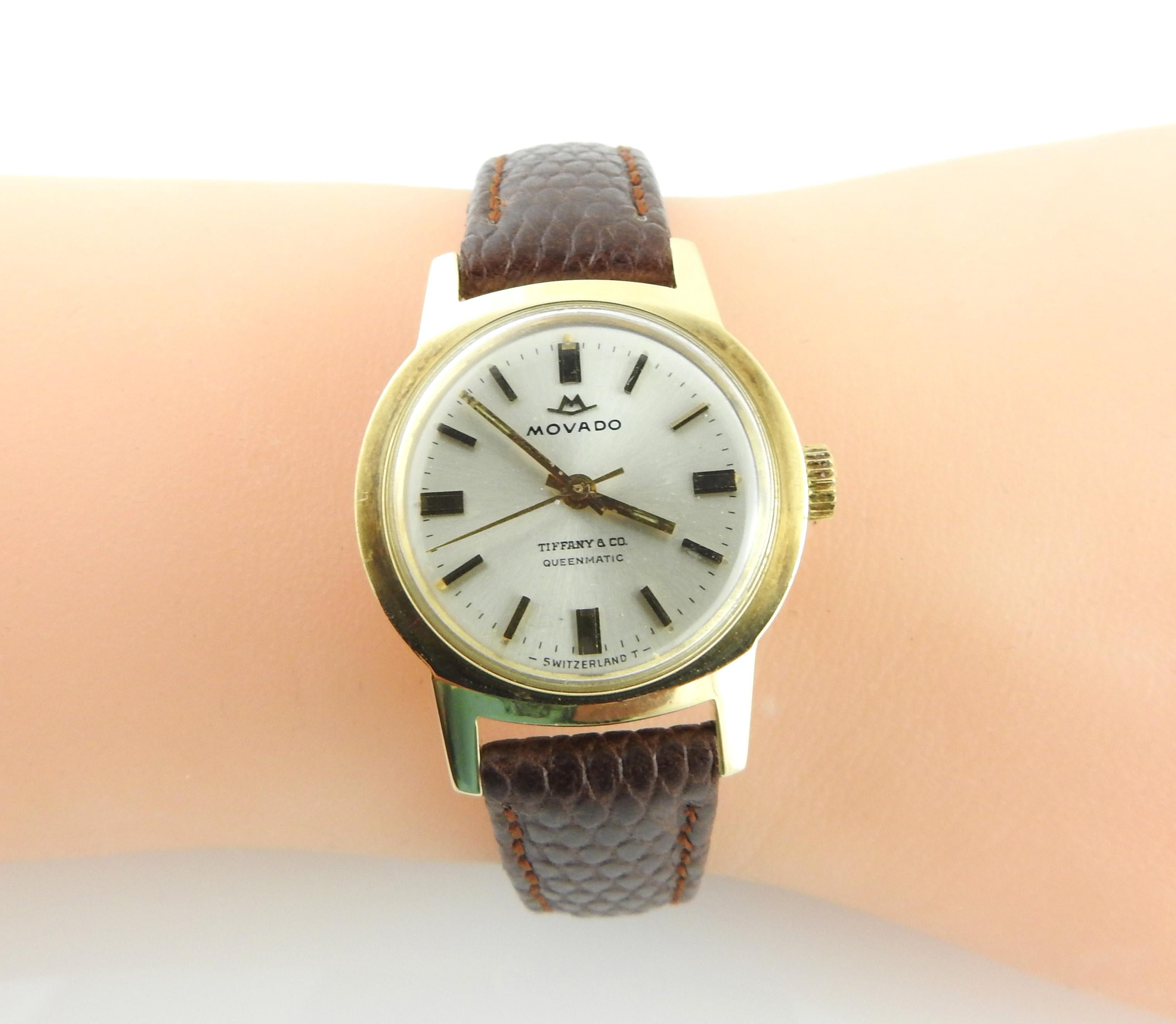 1960's Movado for Tiffany & Co. Queenmatic 14K Gold Ladies Handwinding Watch For Sale 2