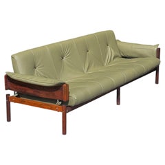 1960s MP-13 Sofa by Percival Lafer in green leather and Brazilian rosewood