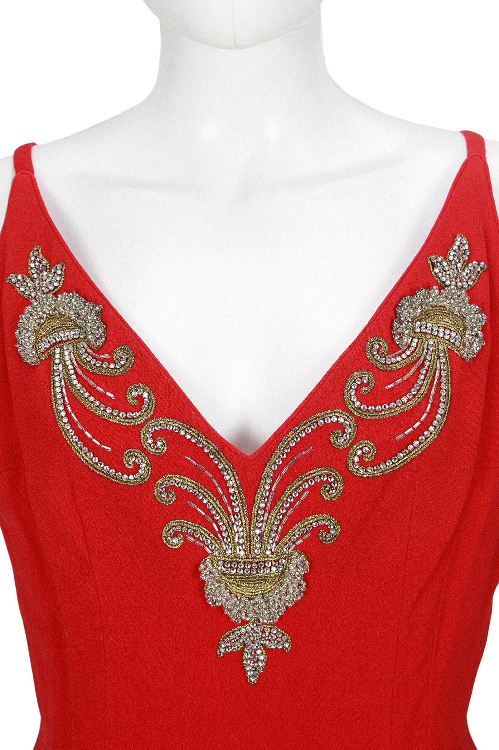 1960s Mr Blackwell Custom Red Crepe Beaded Gown and Cape For Sale 1