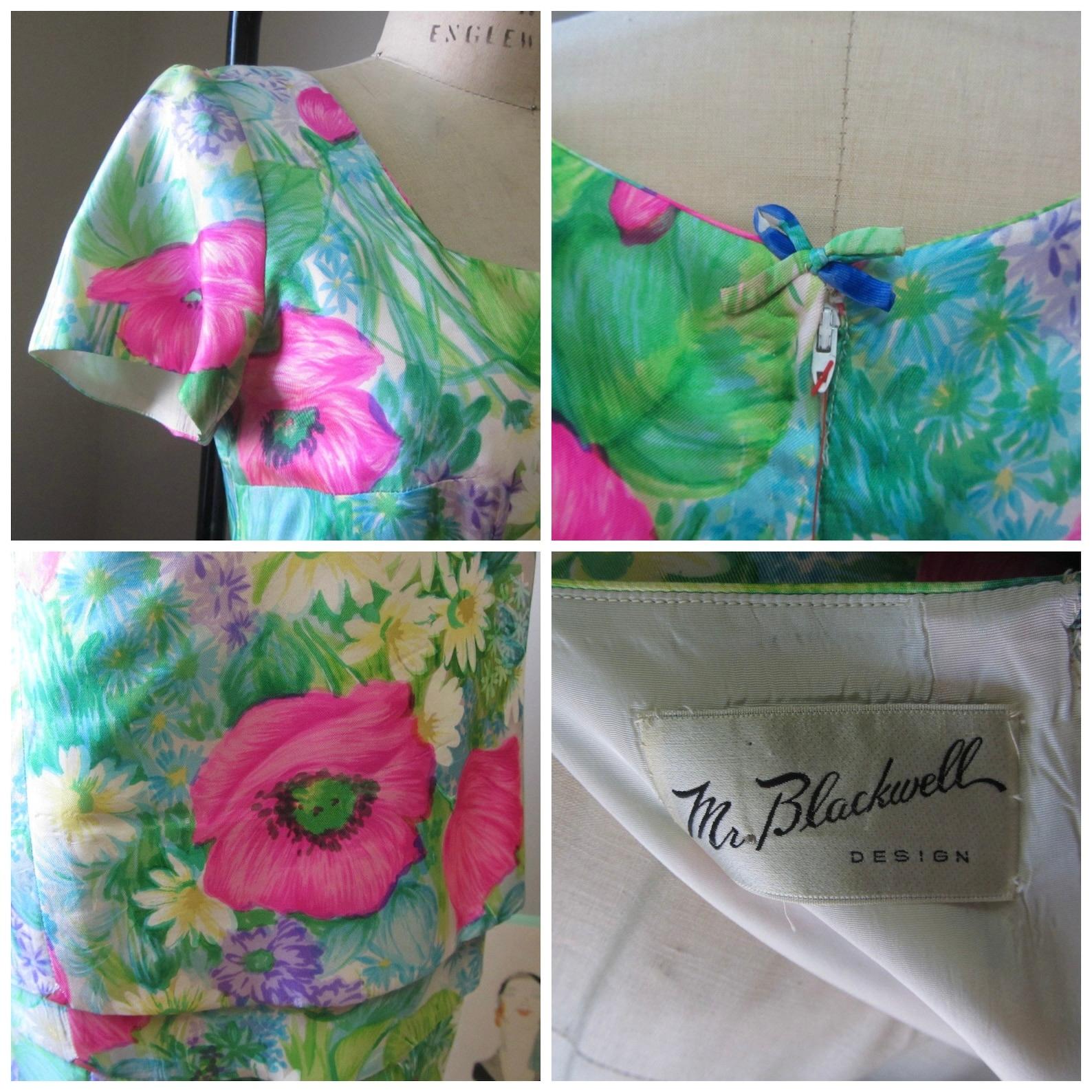 Mr. Blackwell Vestido de seda con estampado floral, circa años 60 en venta 6