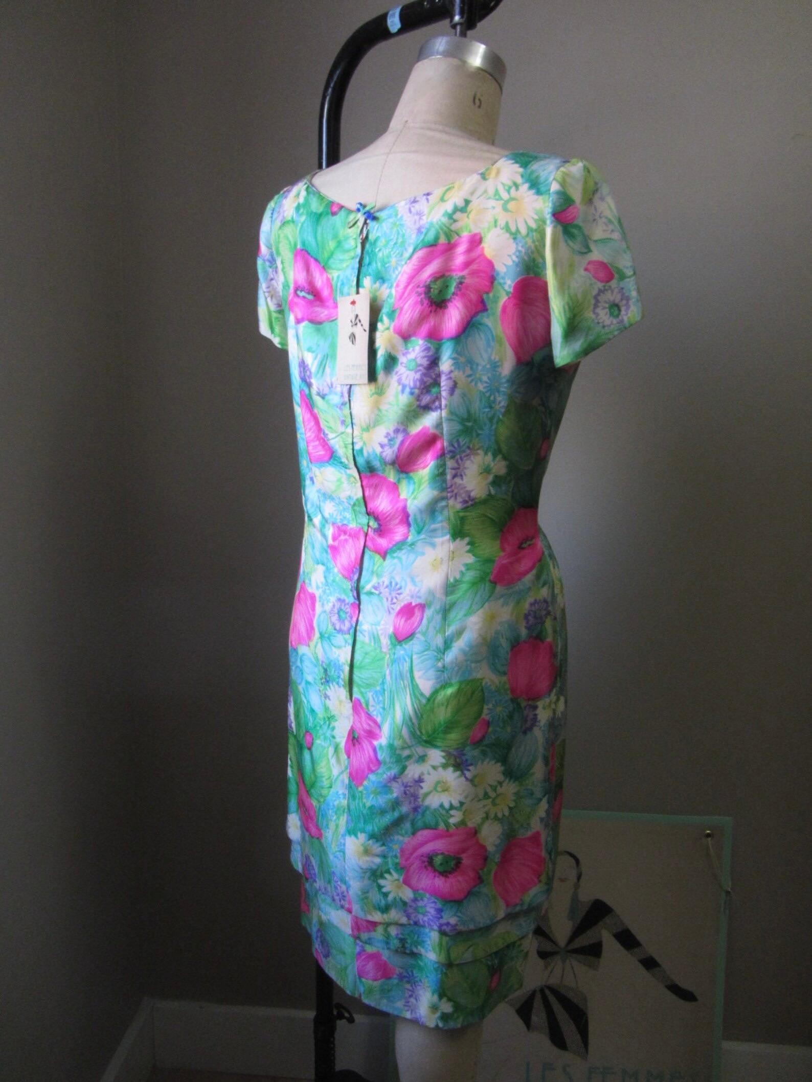 Mr. Blackwell Vestido de seda con estampado floral, circa años 60 en venta 5