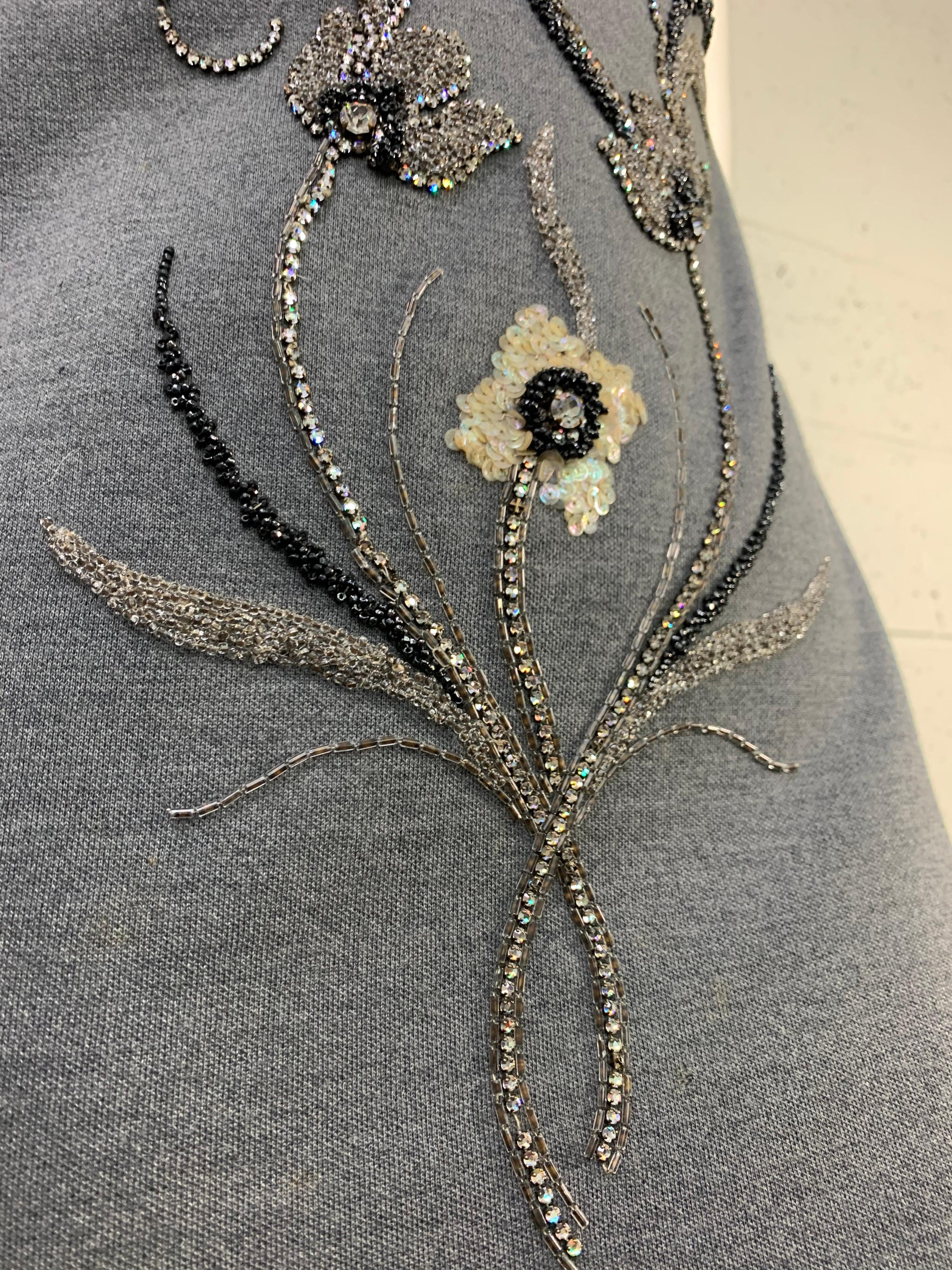 1960s Mr. Blackwell Gray Wool Knit Mini Dress w/ Fabulous Metallic Jewel Florals For Sale 2