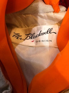 1960s Mr Blackwell Khaki + Orange Linen Embroidered Vintage 60s Shift Dress