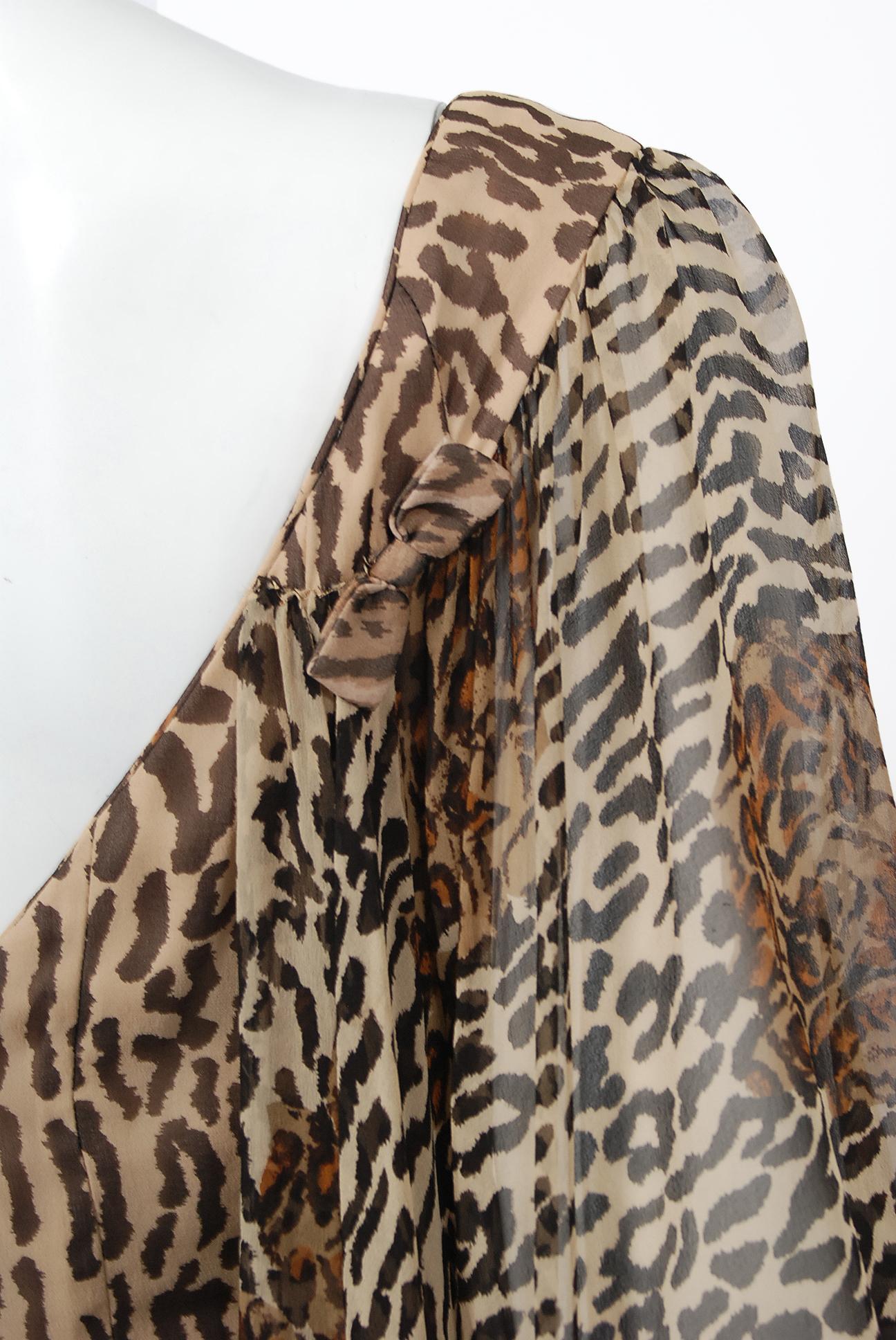Vintage 1960's Mr. Blackwell Leopard Print Silk Chiffon Cape-Sleeve Dress  1