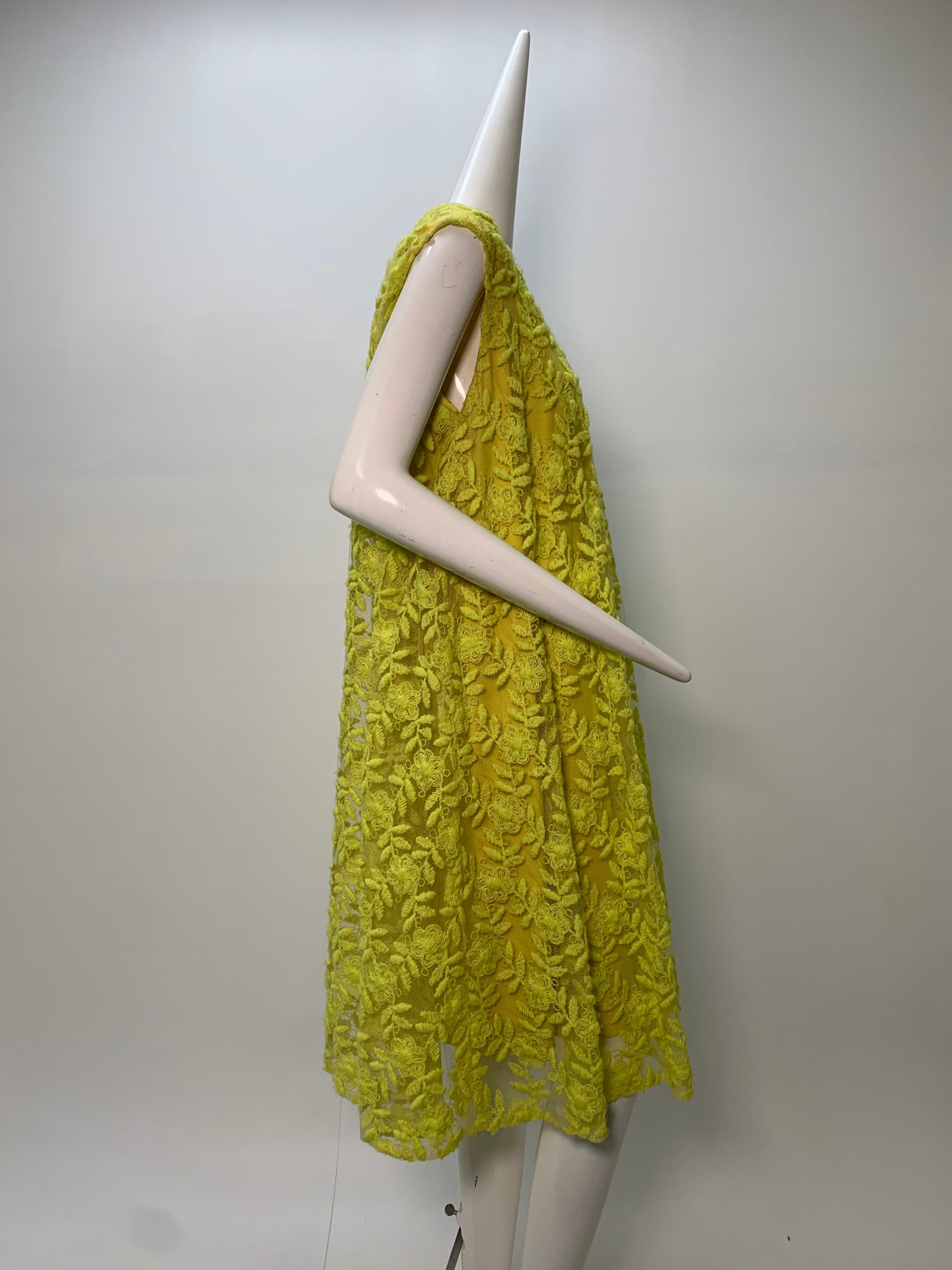 Women's 1960s Mr. Blackwell Neon Yellow Wide A-Line Swing Dress in Embroidered Tulle For Sale