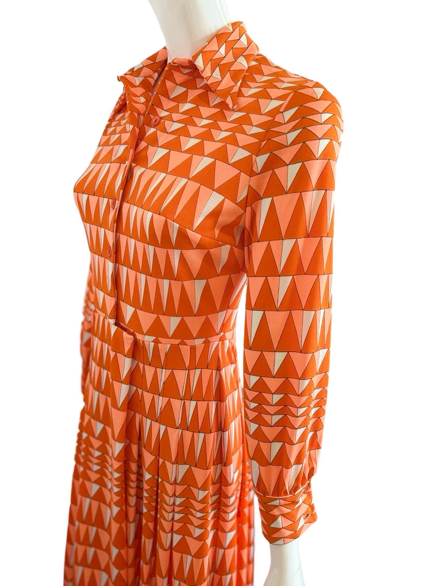 Orange 1960s Mr Dino Geometric Maxi Dress For Sale
