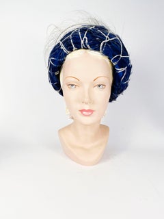 1960s Mr. John Blue Feather Hat with Silver Net