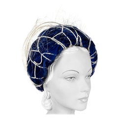 Retro 1960s Mr. John Blue Feather Hat with Silver Net 