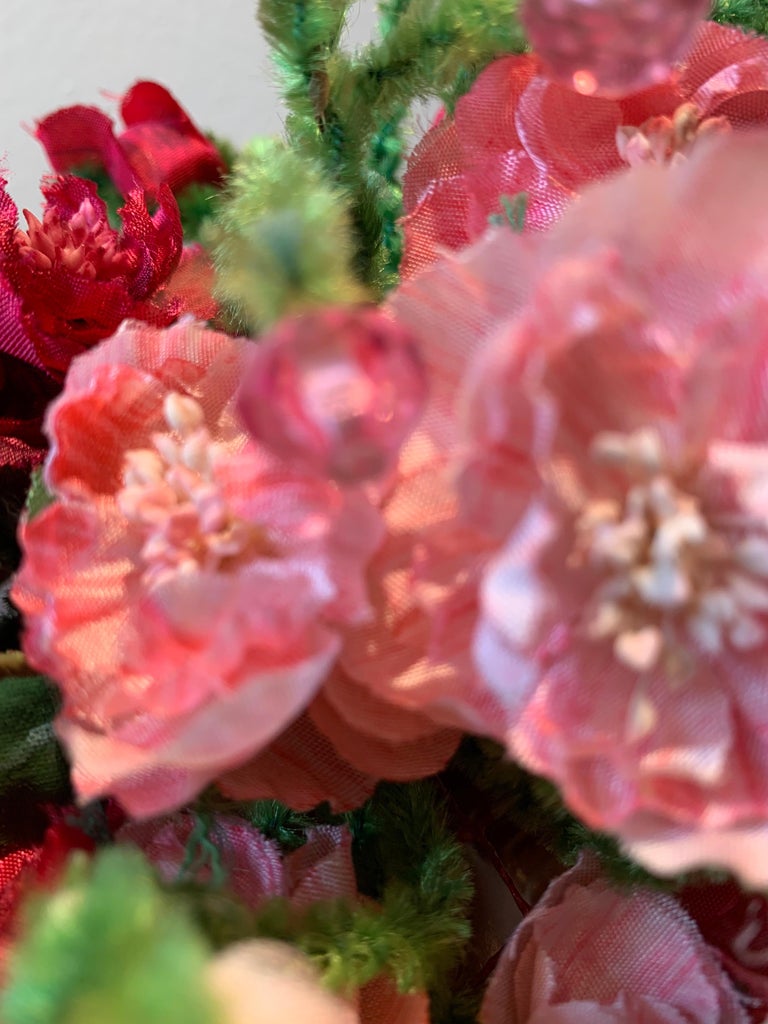 1960s Mr. John Demi-Chapeau Petite Spring Florals & Crystal's On A Mesh Body In Excellent Condition In San Francisco, CA