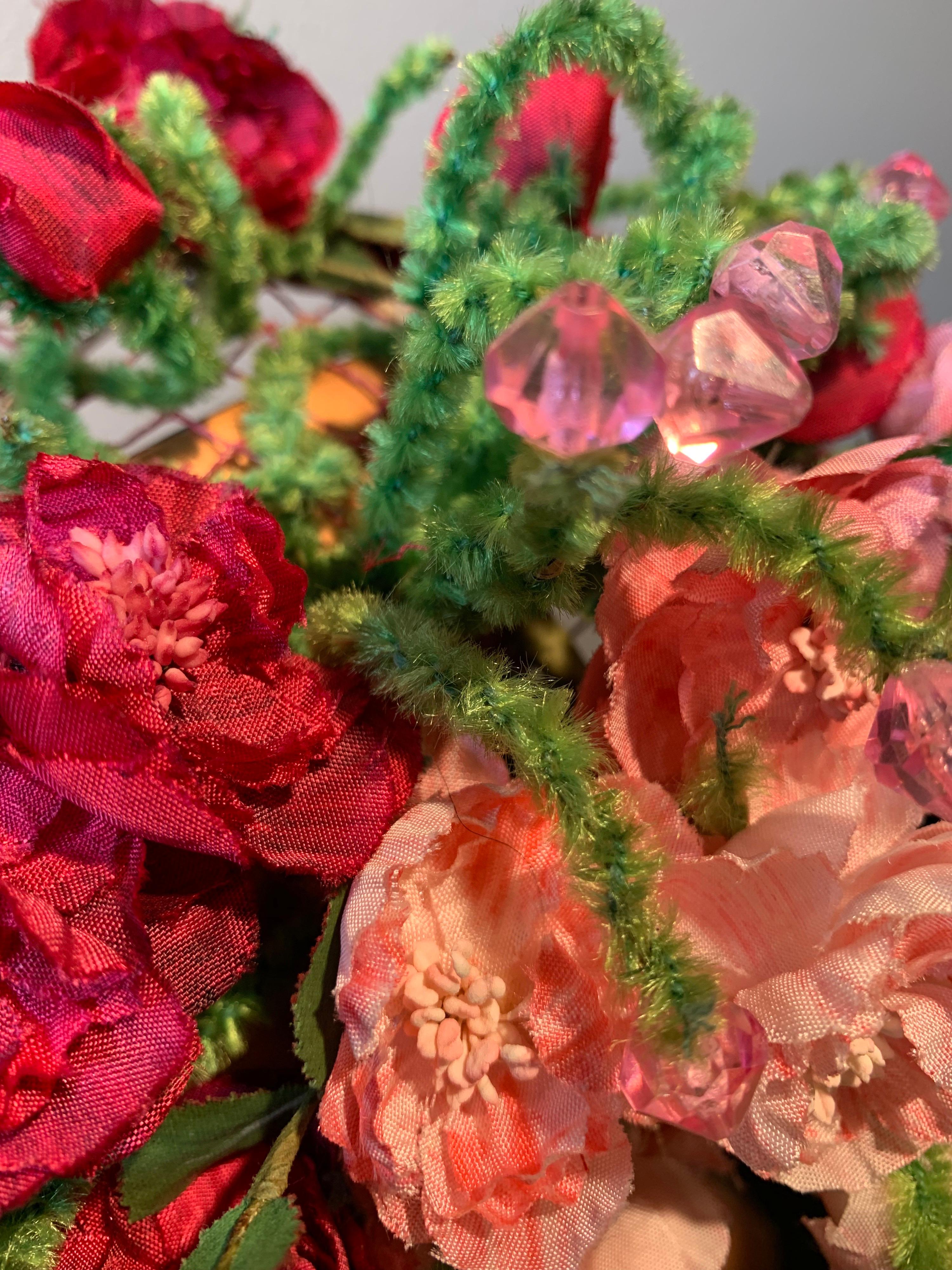1960s Mr. John Demi-Chapeau Petite Spring Florals & Crystal's On A Mesh Body In Excellent Condition In Gresham, OR