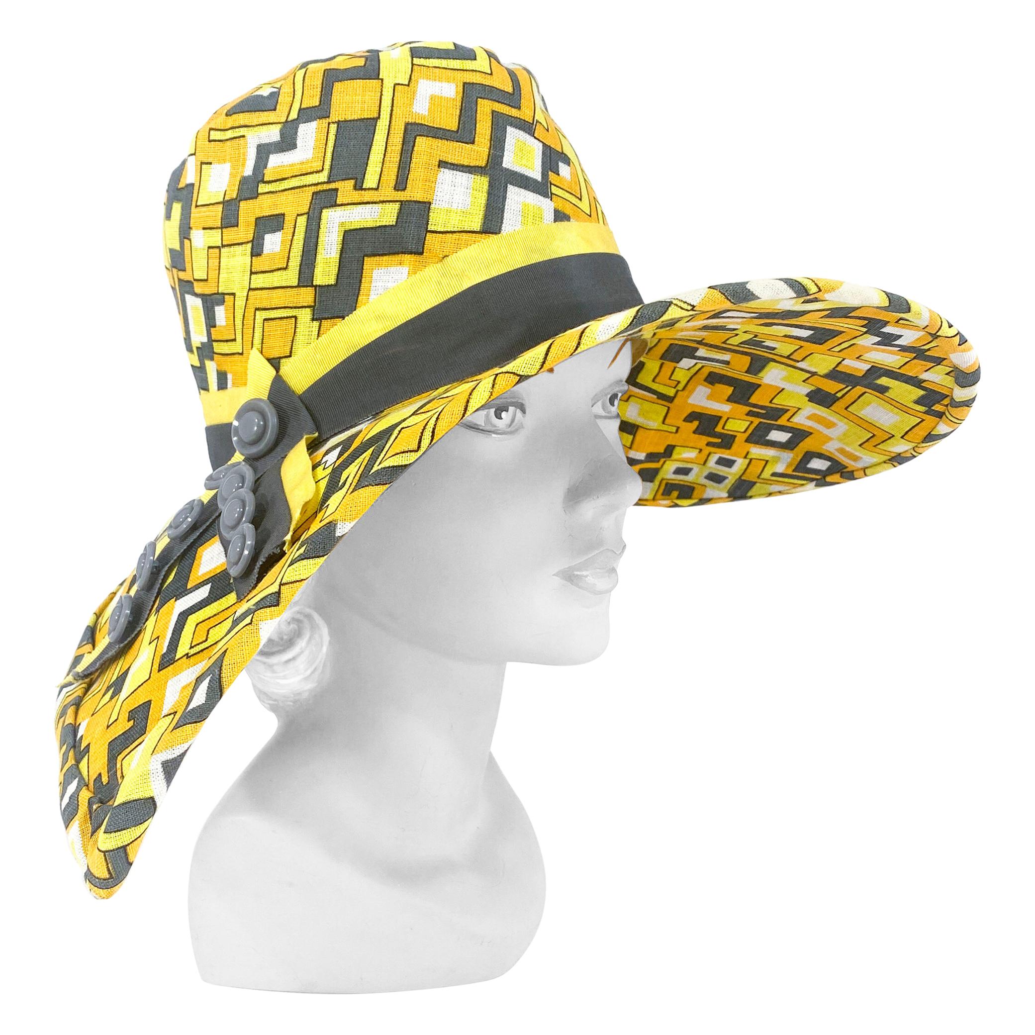 1960s Mr. John Geometric Printed Sun Hat