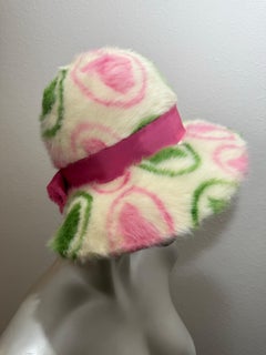 1960s Mr. John Jr. Angora Felt Fedora w Charming Pink & Green Medallion Motifs