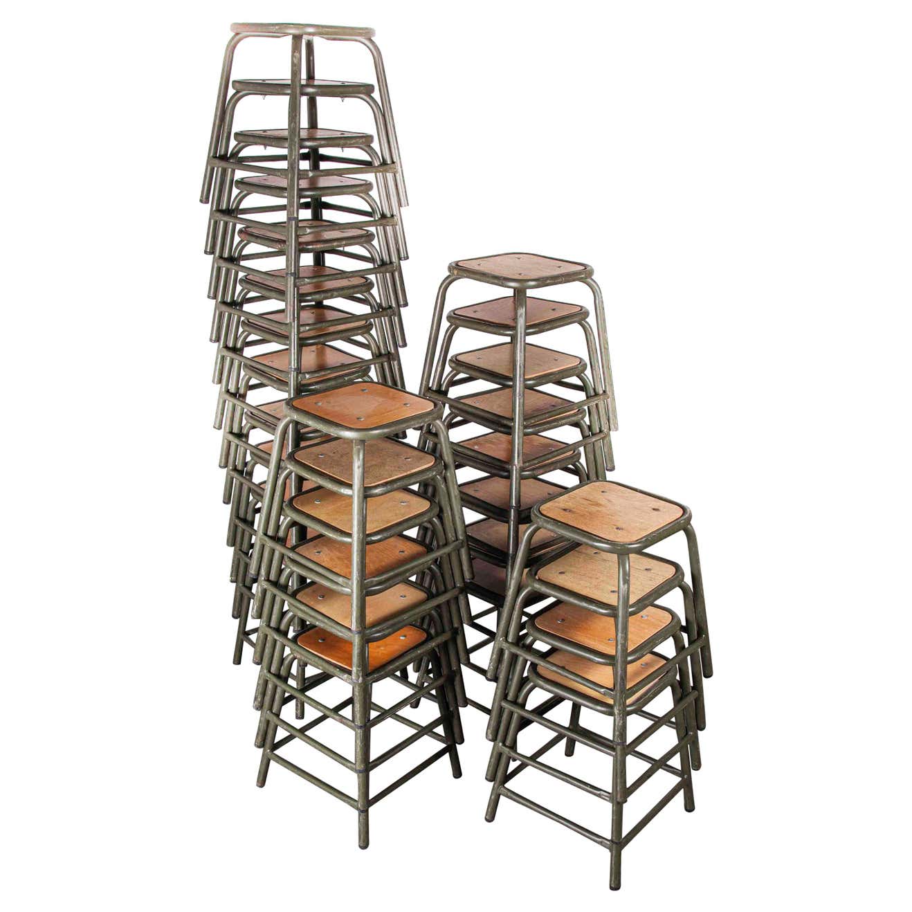 1960s Mullca Army Khaki, Low Stacking Stool, Set of Thirty at 1stDibs
