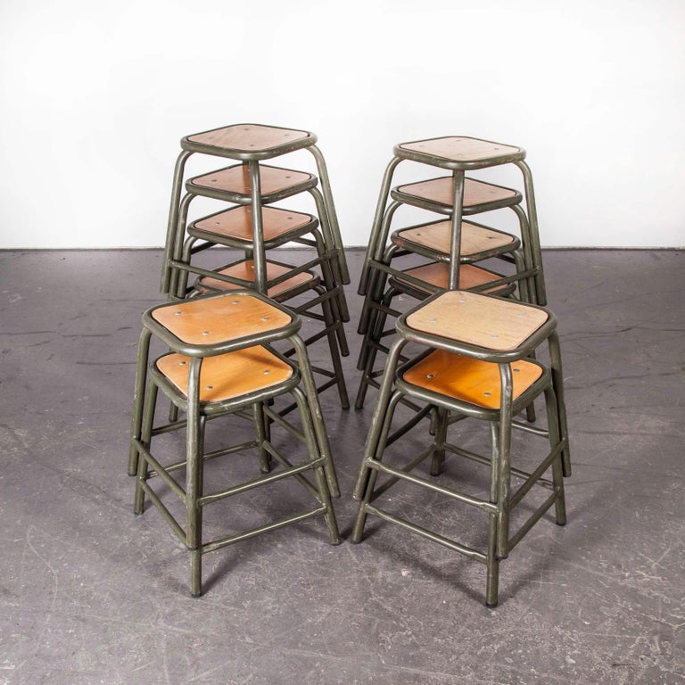 1960s Mullca Army Khaki, Low Stacking Stool, Set of Twelve at 1stDibs