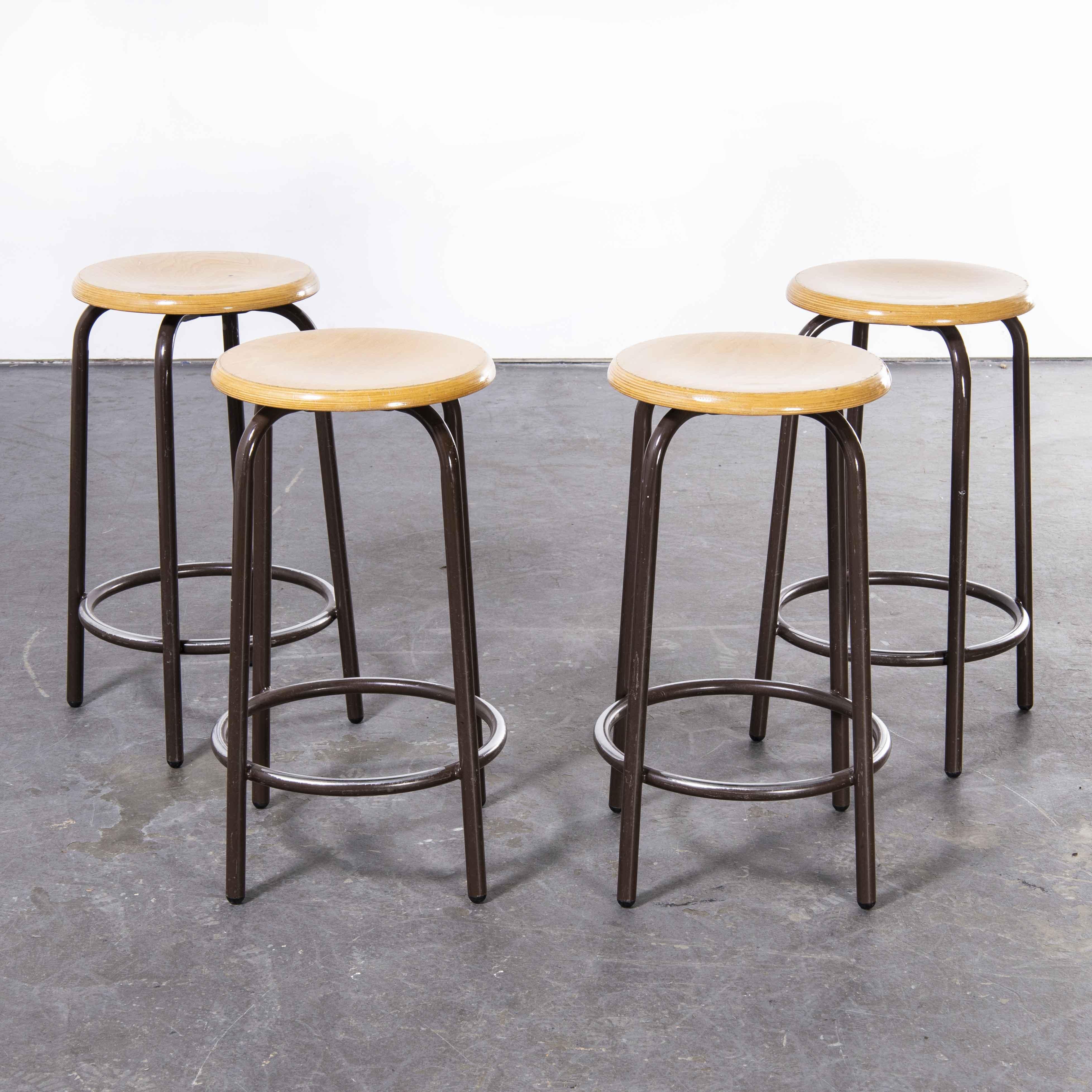 Mid-20th Century 1960s Mullca French High Stools, Chocolate Round, Set of Four For Sale